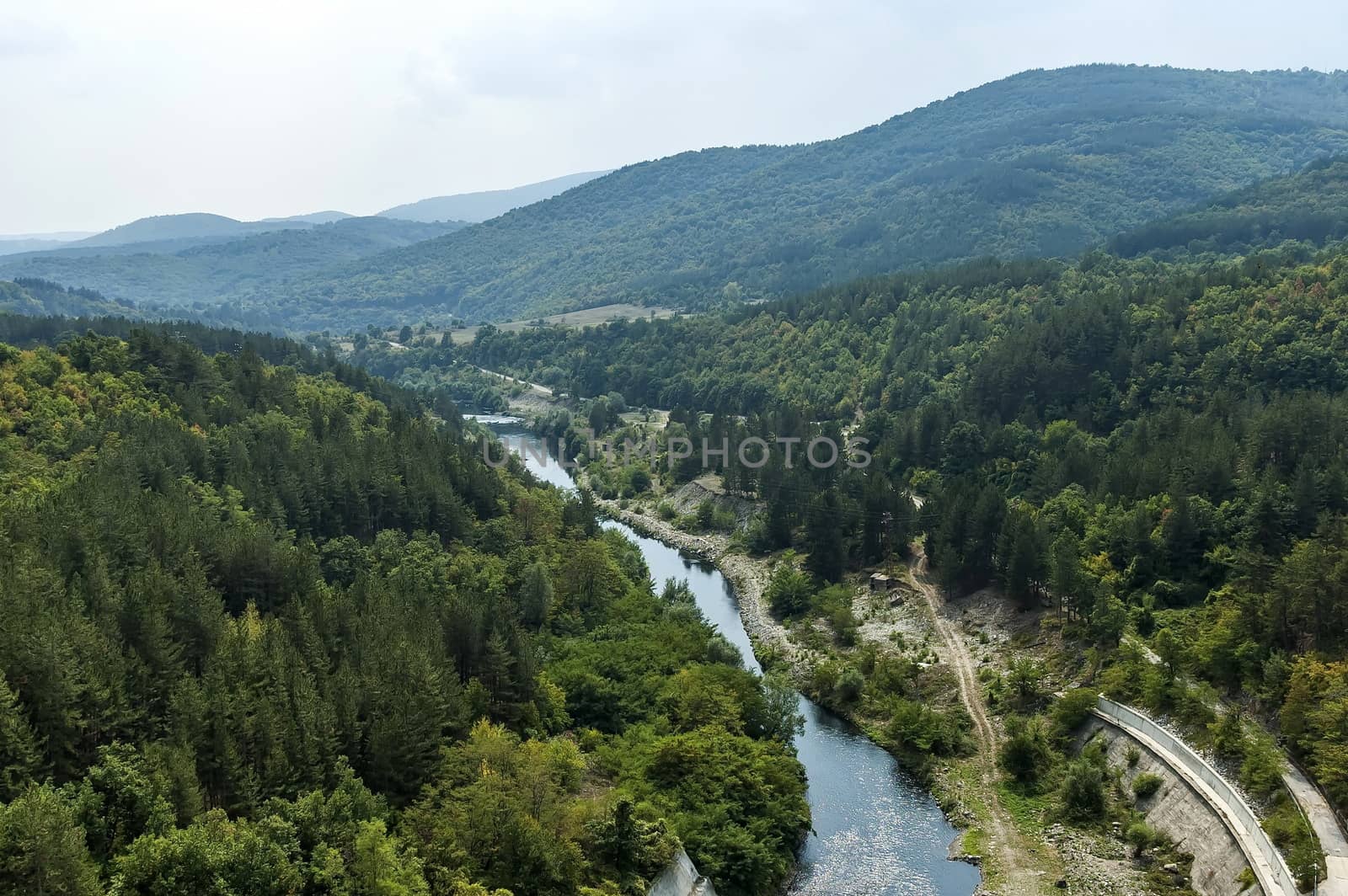 View after the dam-wall at river Topolnitsa, Muhovo, Bulgaria