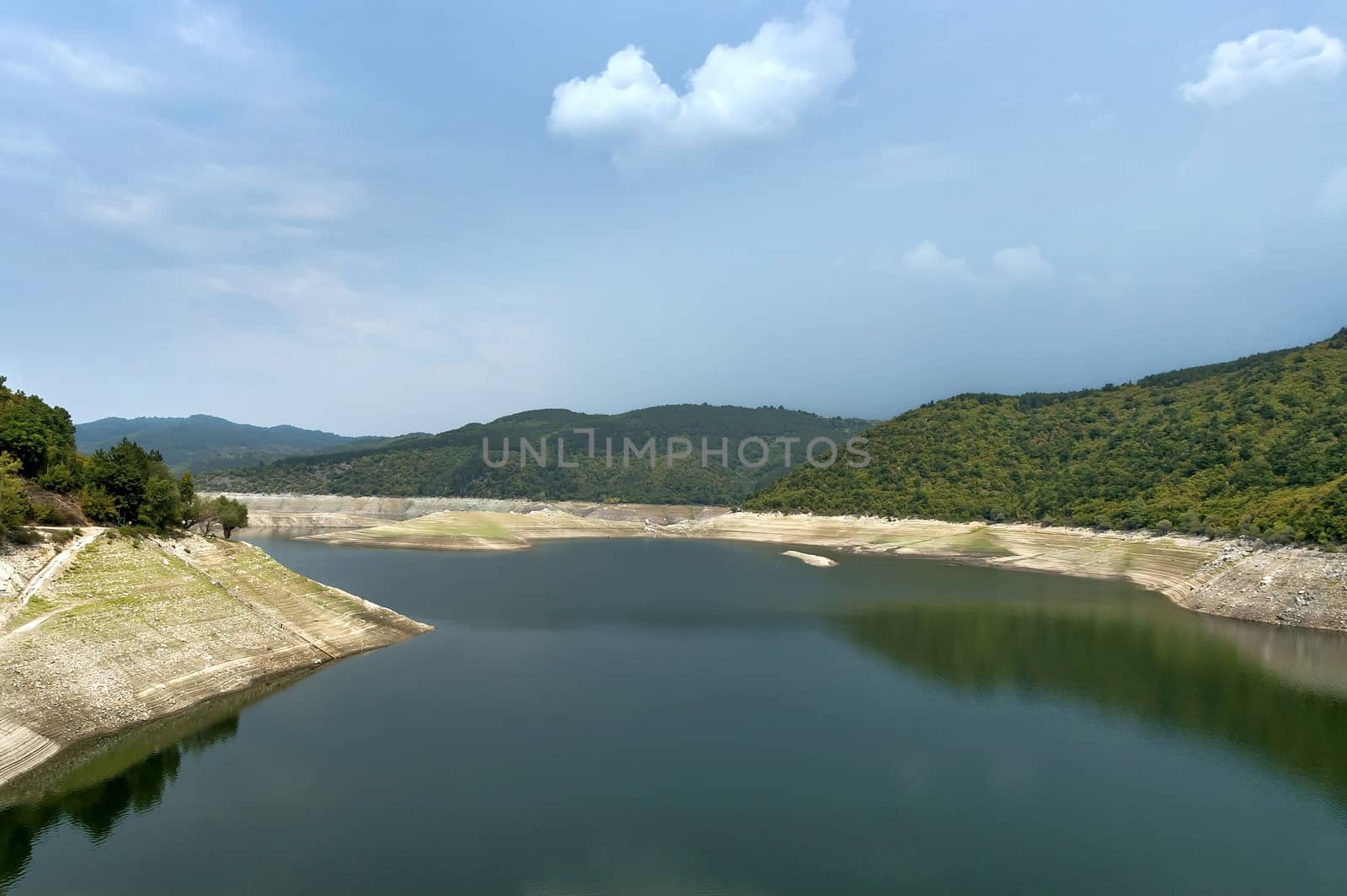 View  in front of the dam-wall at river Topolnitsa, Muhovo, Bulgaria