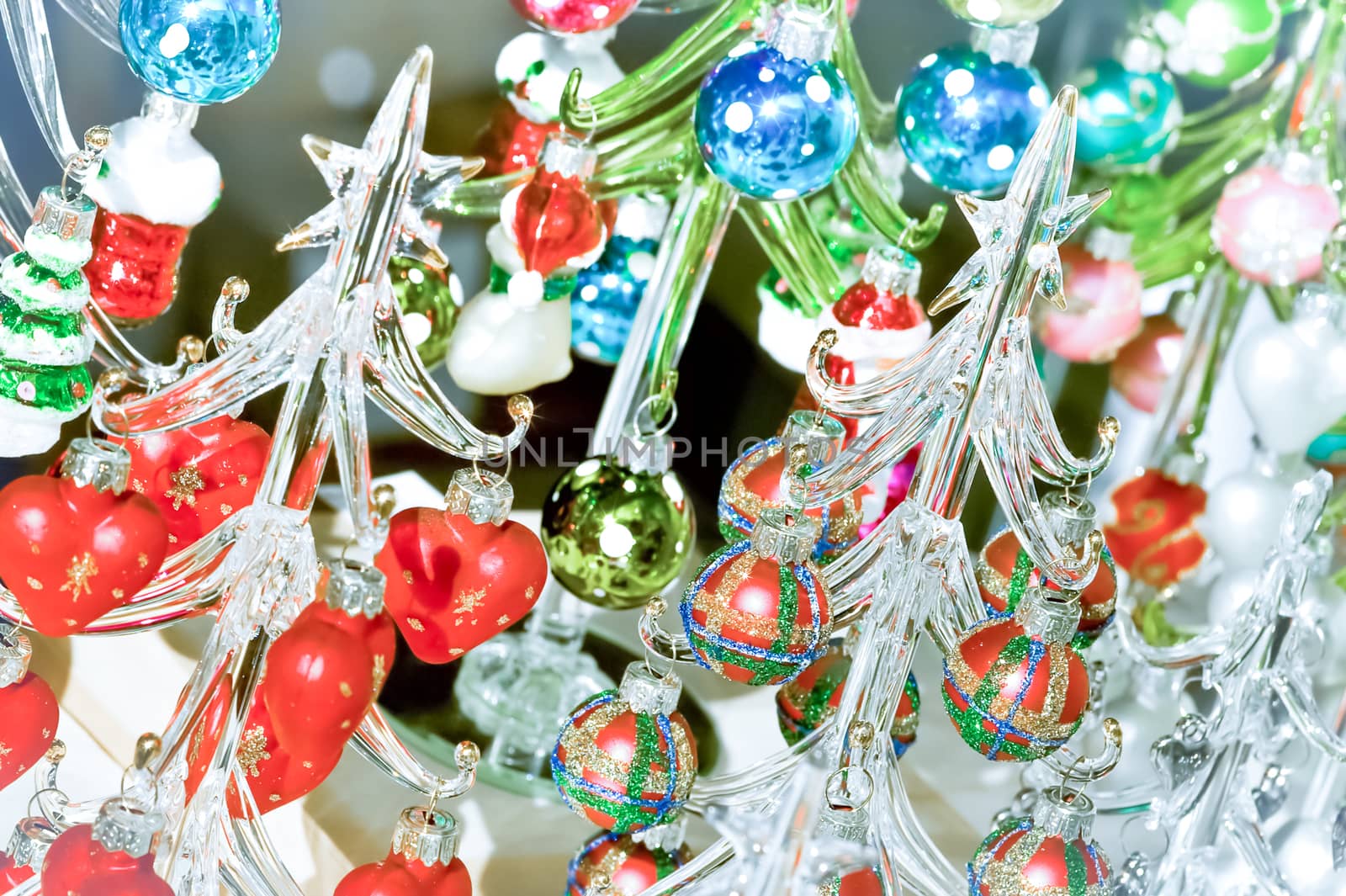 decorative christmas abstract of glass trees and colorful baubles