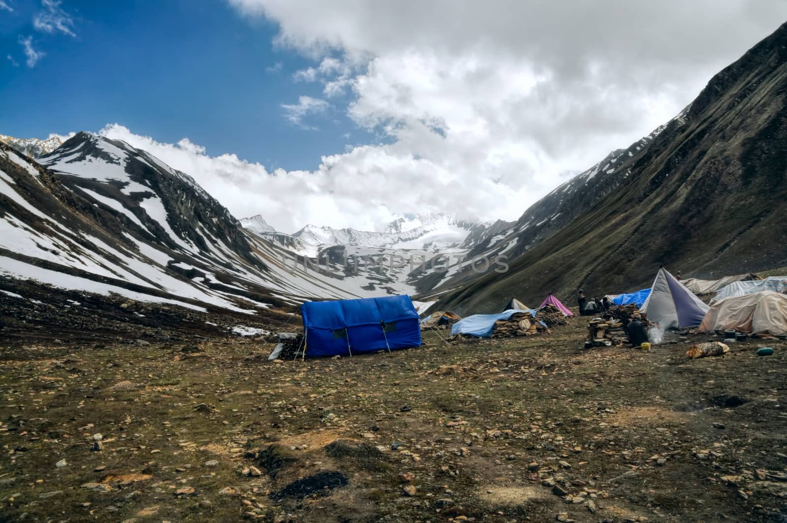 High altitude base camp in Himalayas mountains in Nepal