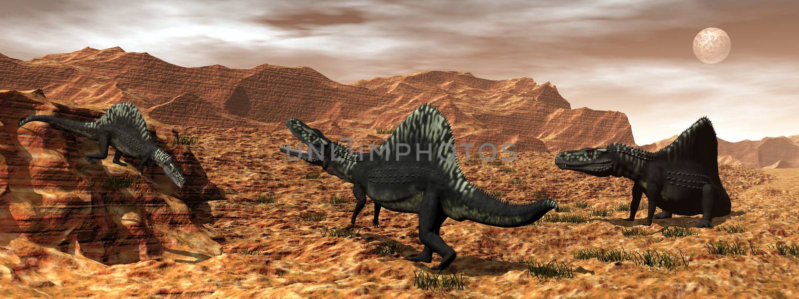 Arizonasaurus dinosaurs in the desert - 3D render