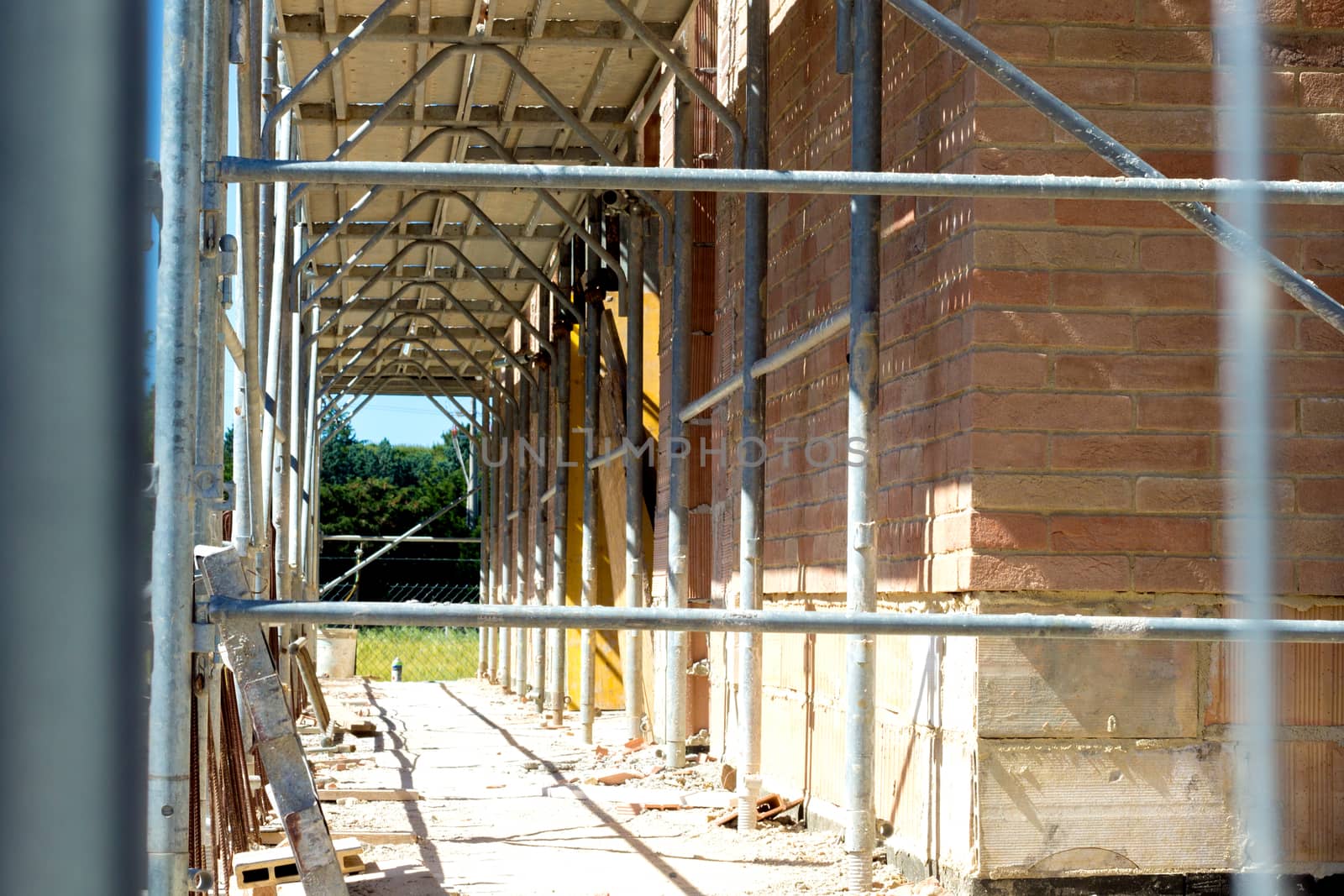 detail of a scaffolding for construction secured