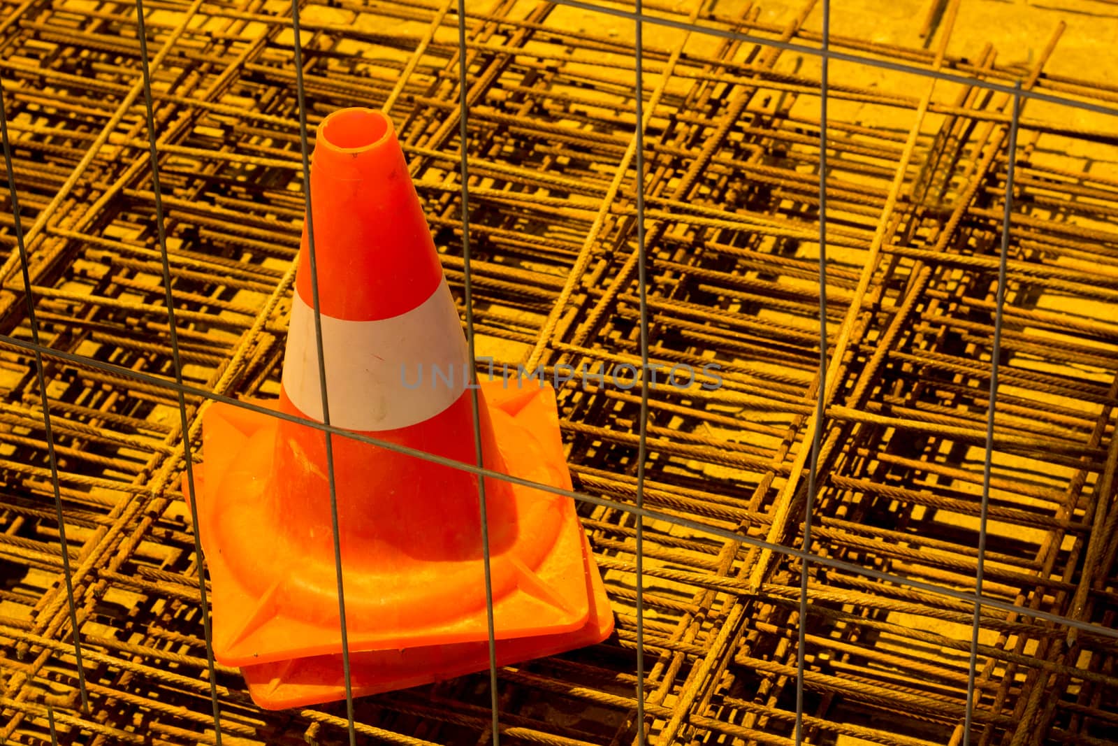 Close-up of cone traffic in the construction site