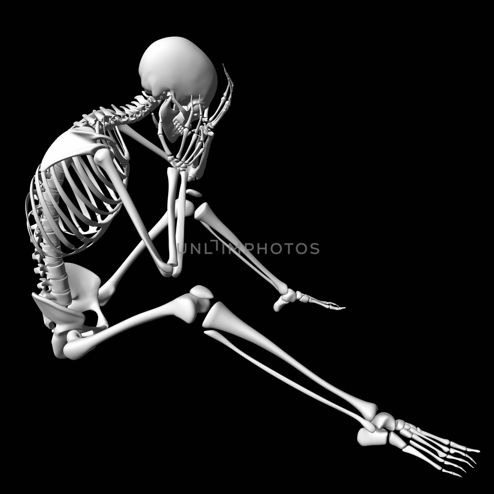 3d rendered skeleton of a sitting - headache