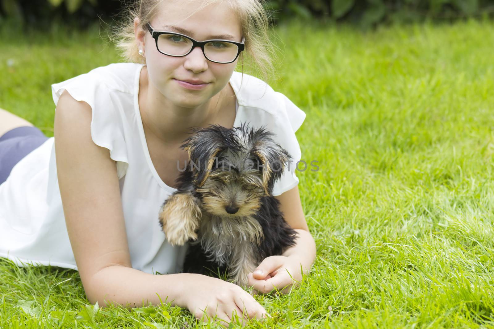 young girl and her dog by miradrozdowski