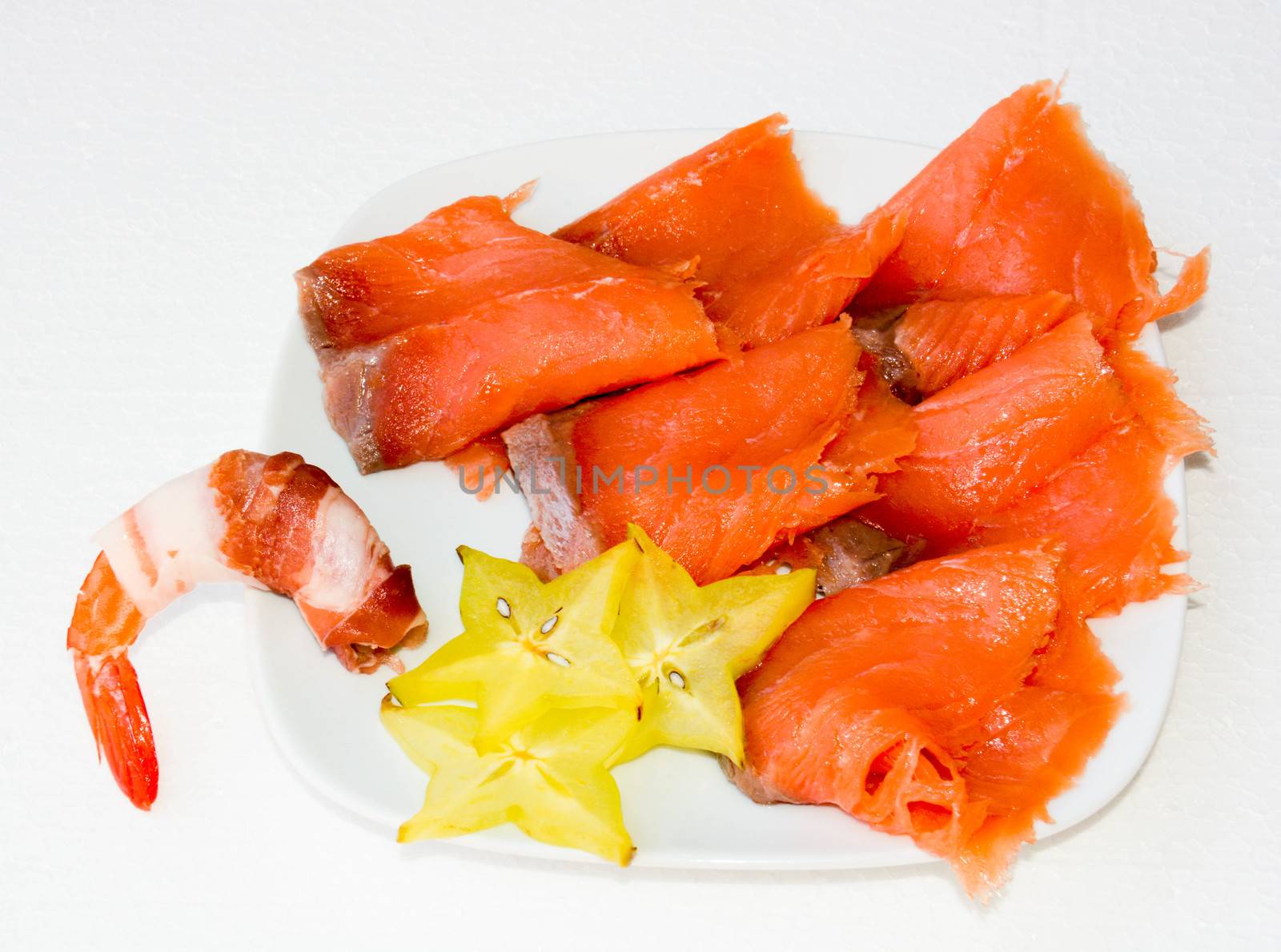 finger food with shrimps and bacon salmon carom