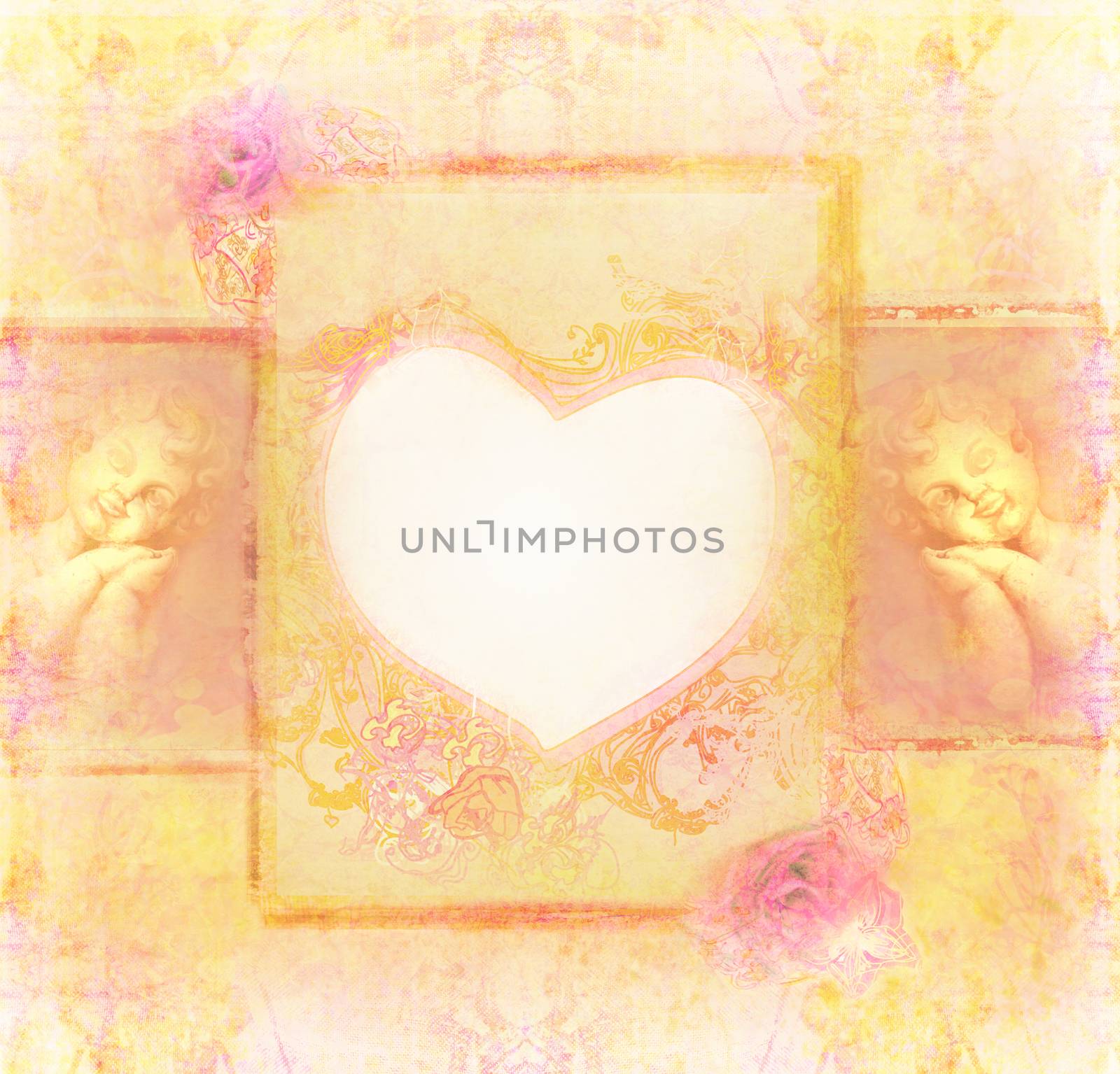 Vintage background with frame and angels