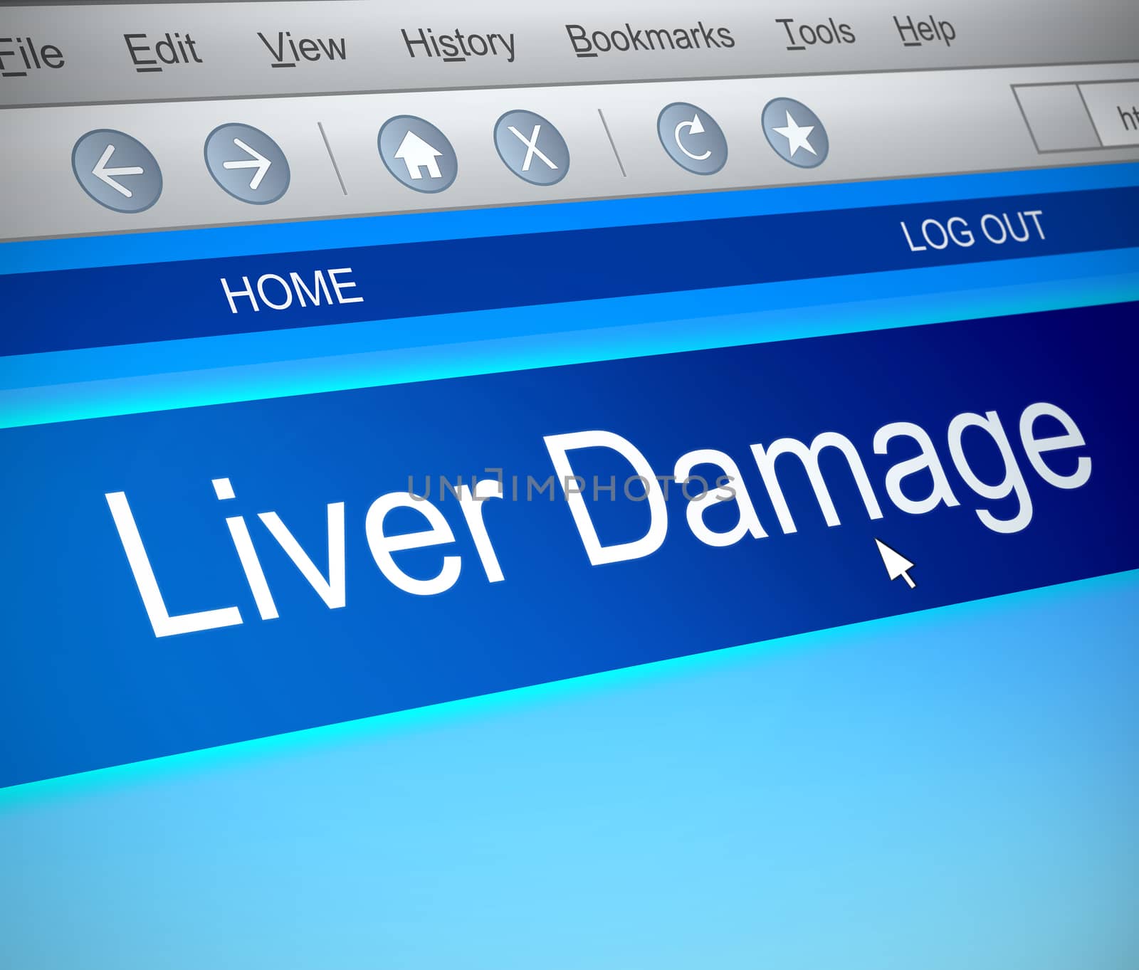 Illustration depicting a computer screen capture with a liver damage concept.