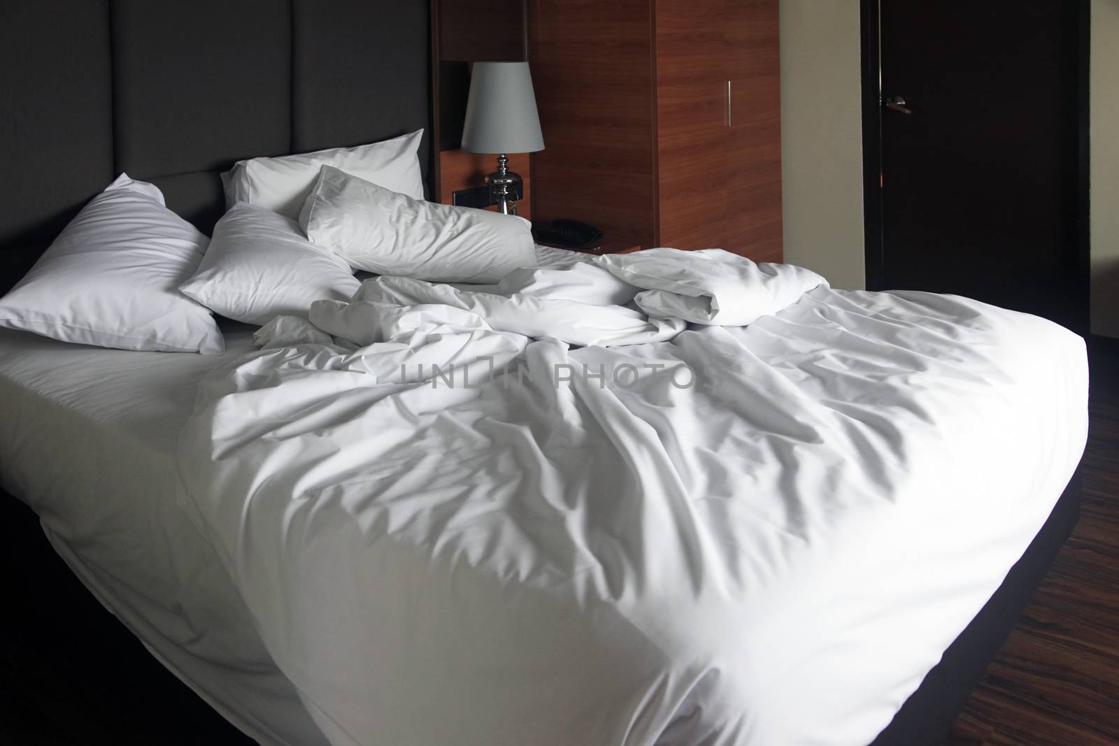 Double bed in the hotel room