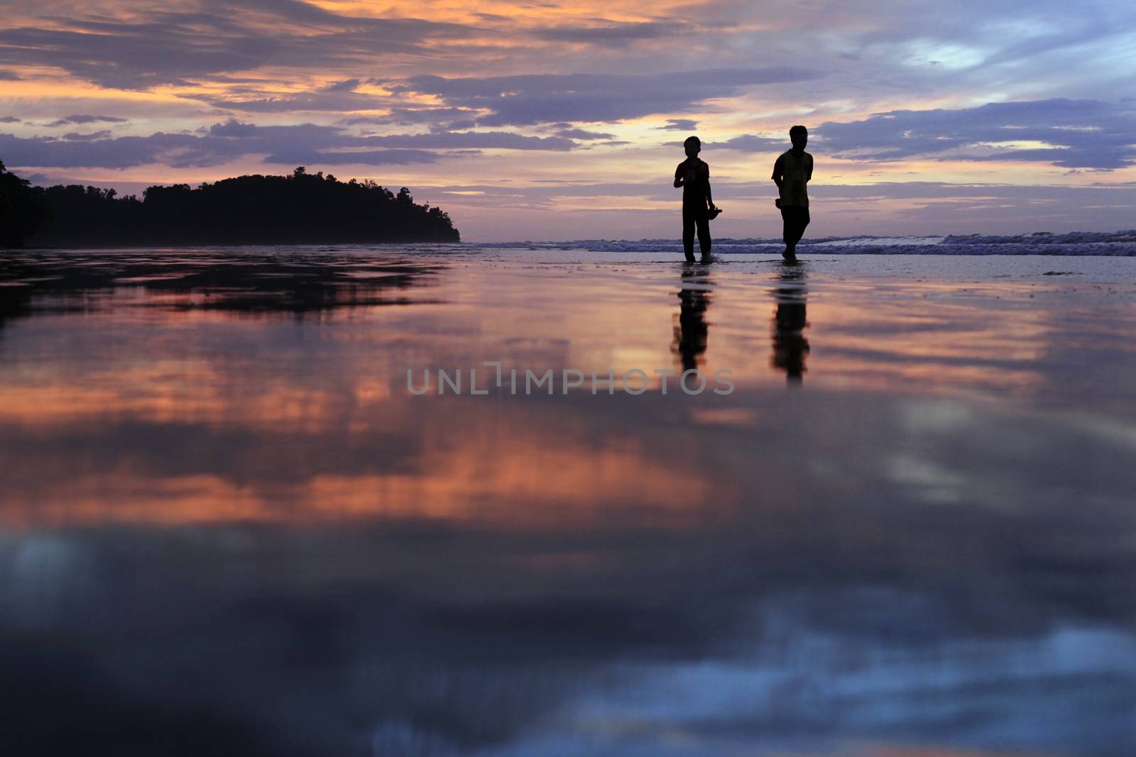 Coast of the South China Sea on sunset. Borneo