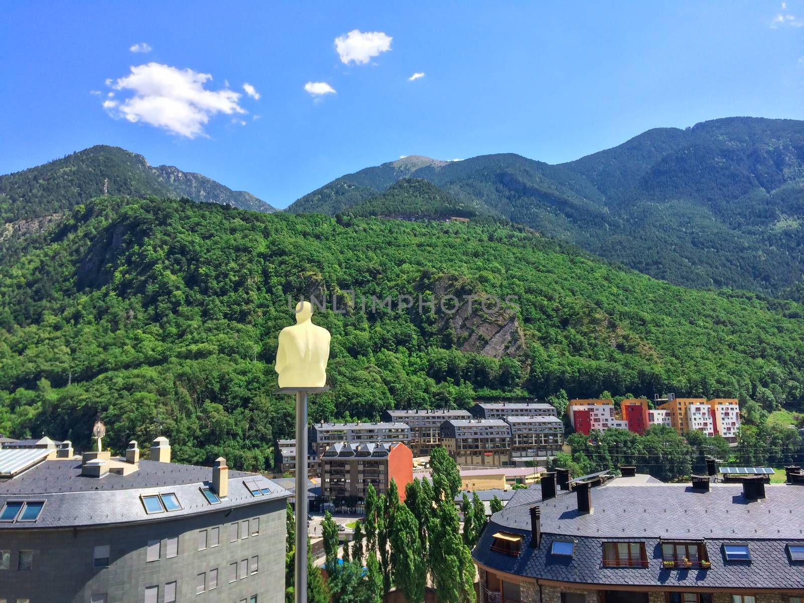 The Pyrenees mountains surrounding Andorra La Vella, capital of Andorra.