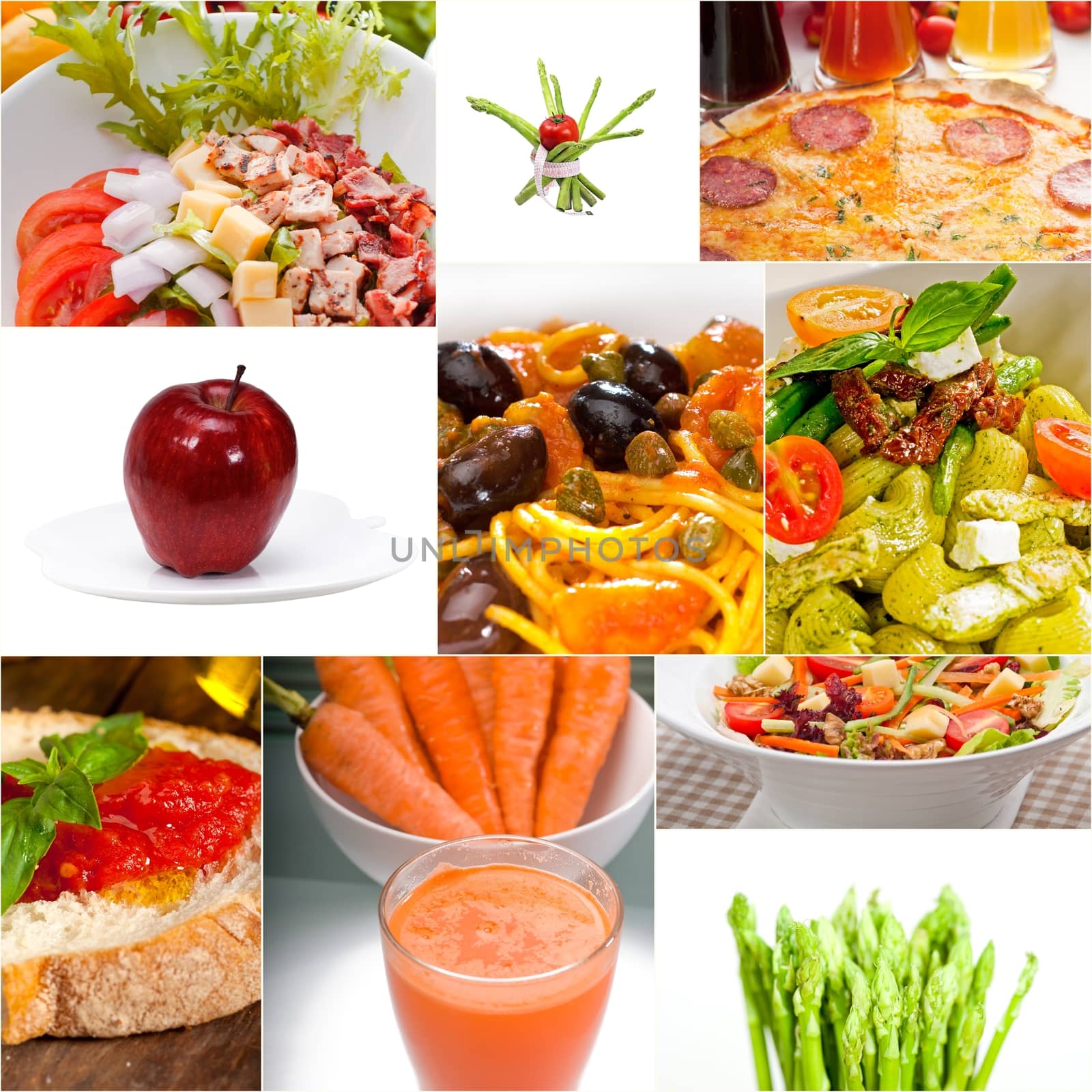 healthy Vegetarian vegan food collage nested on white frame