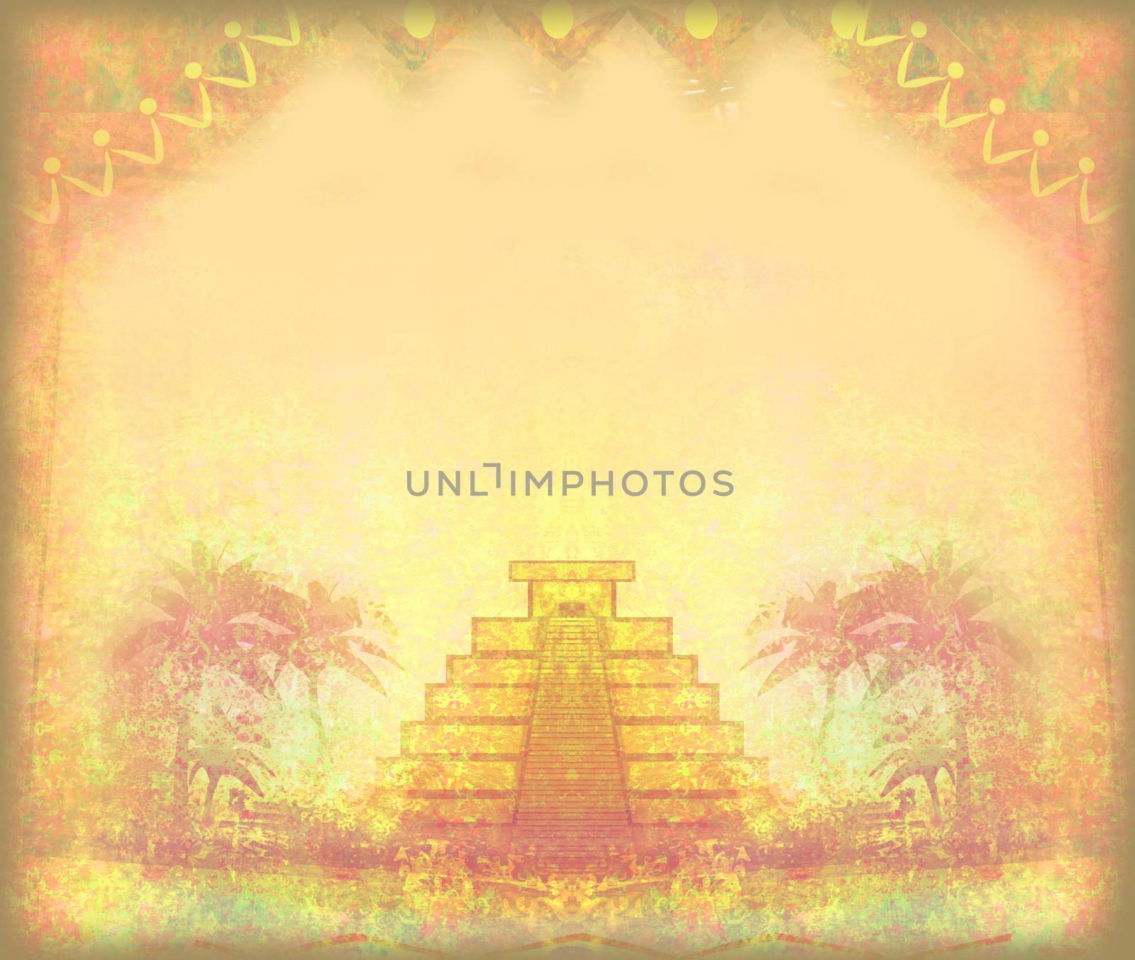 Mayan Pyramid, Chichen-Itza, Mexico - grunge abstract frame by JackyBrown