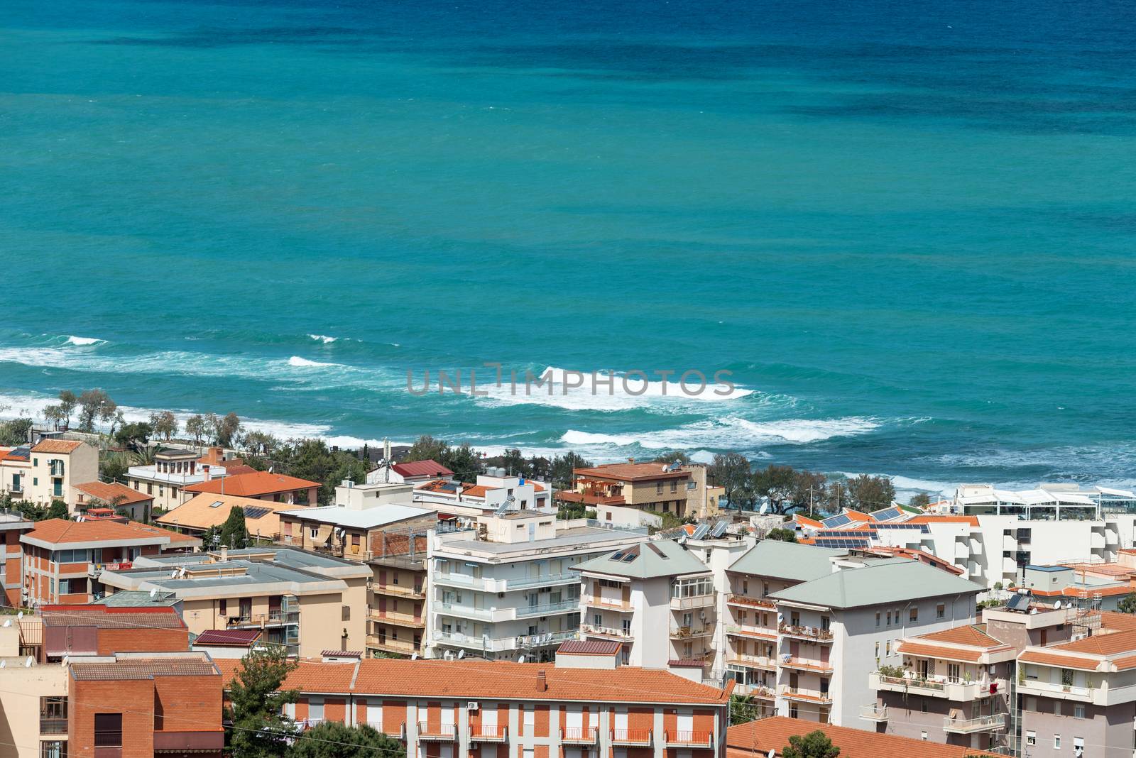 Houses in Cefalu city Sicily Italy by Nanisimova