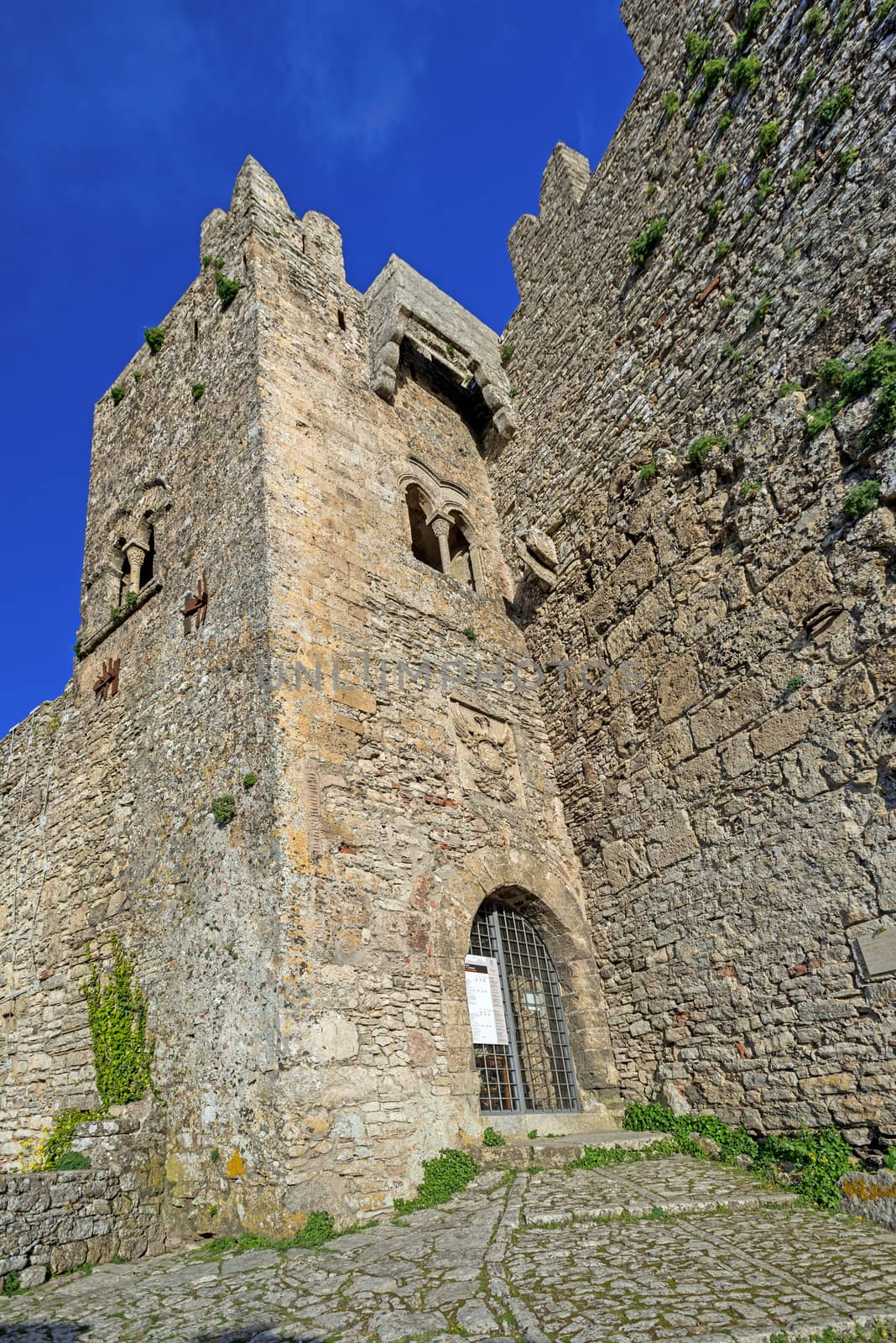 panoramic view of ancient fortres tower of Erice town Sicily Ita by Nanisimova