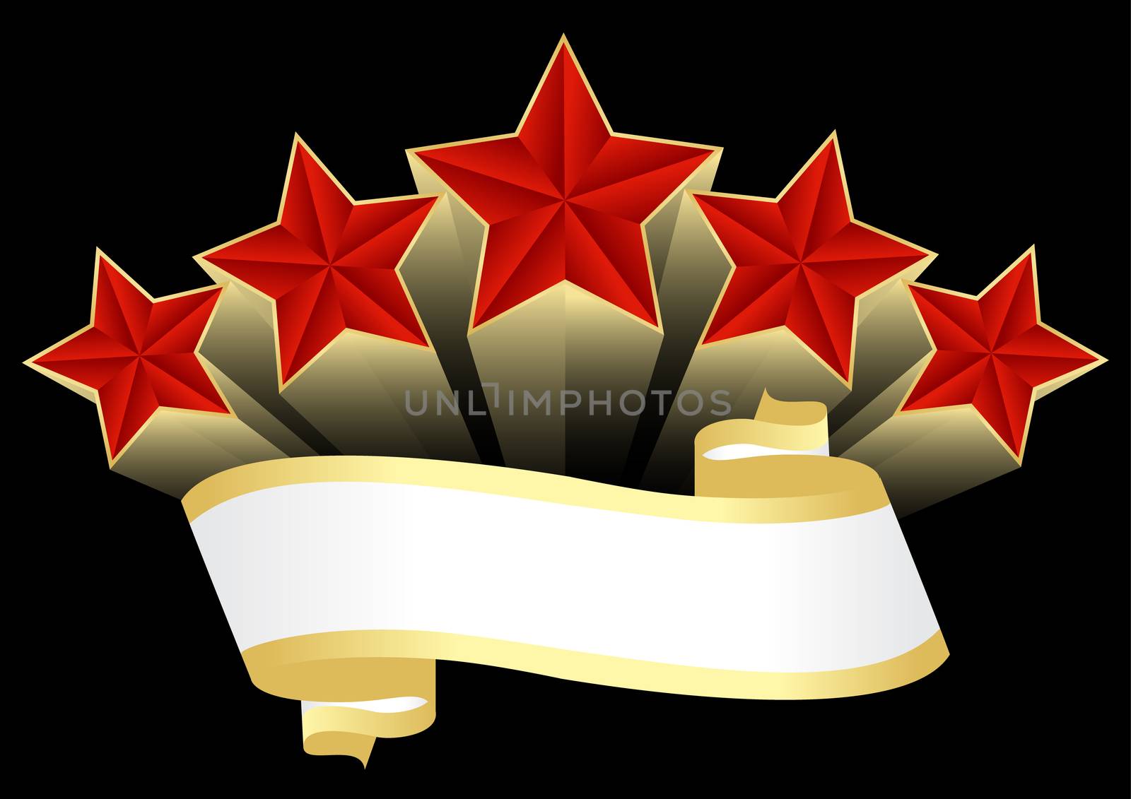 greeting card with ribbons and red stars