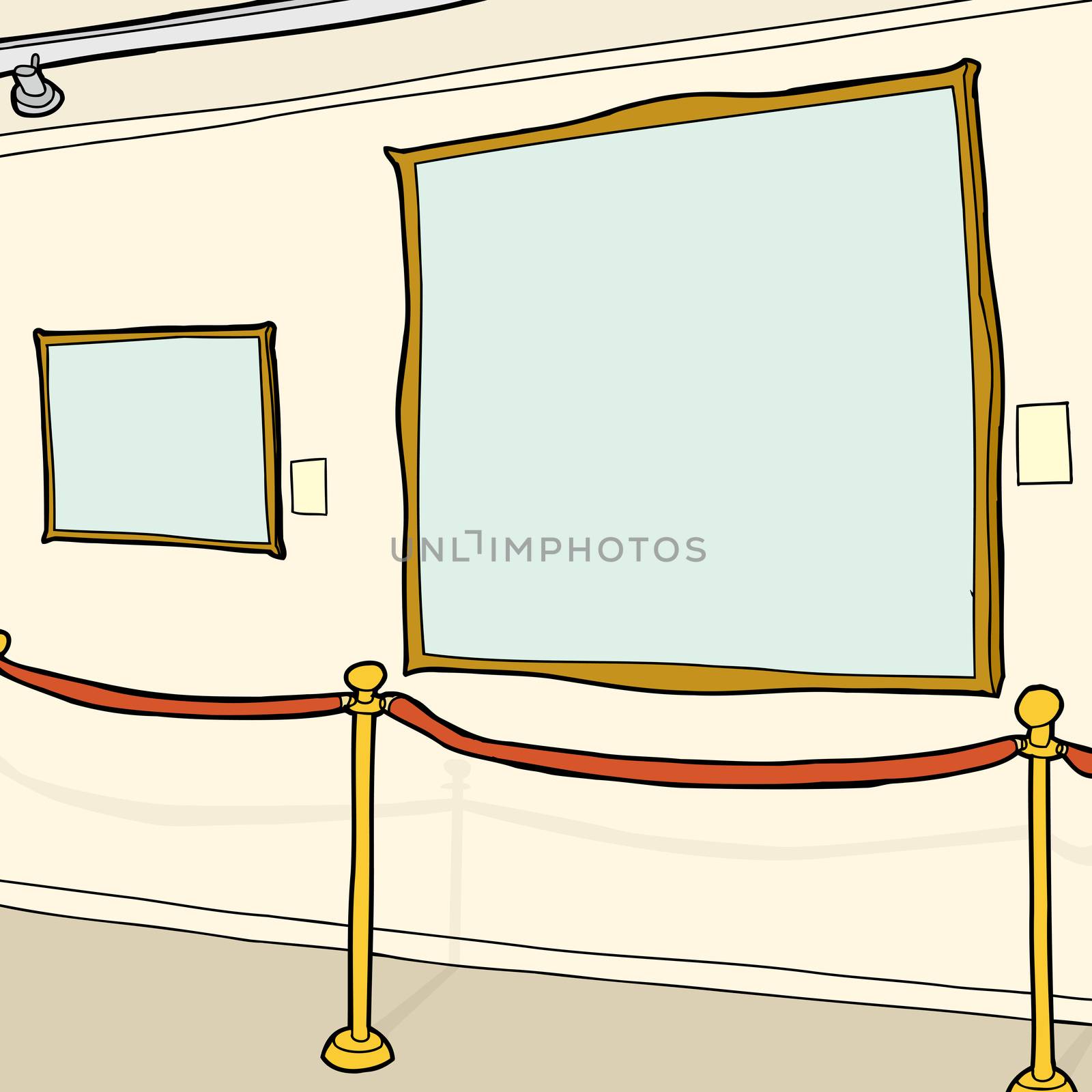 Cartoon art gallery with two blank picture frames