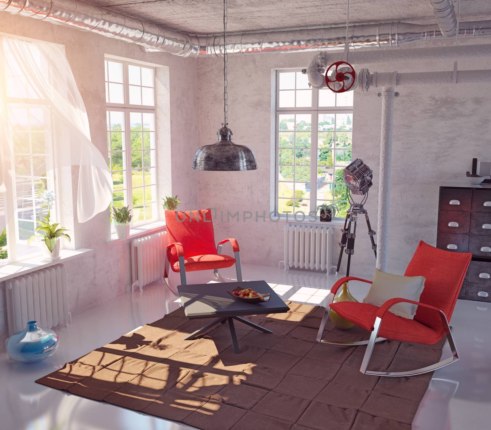 the modern loft interior concept design (3d render) 