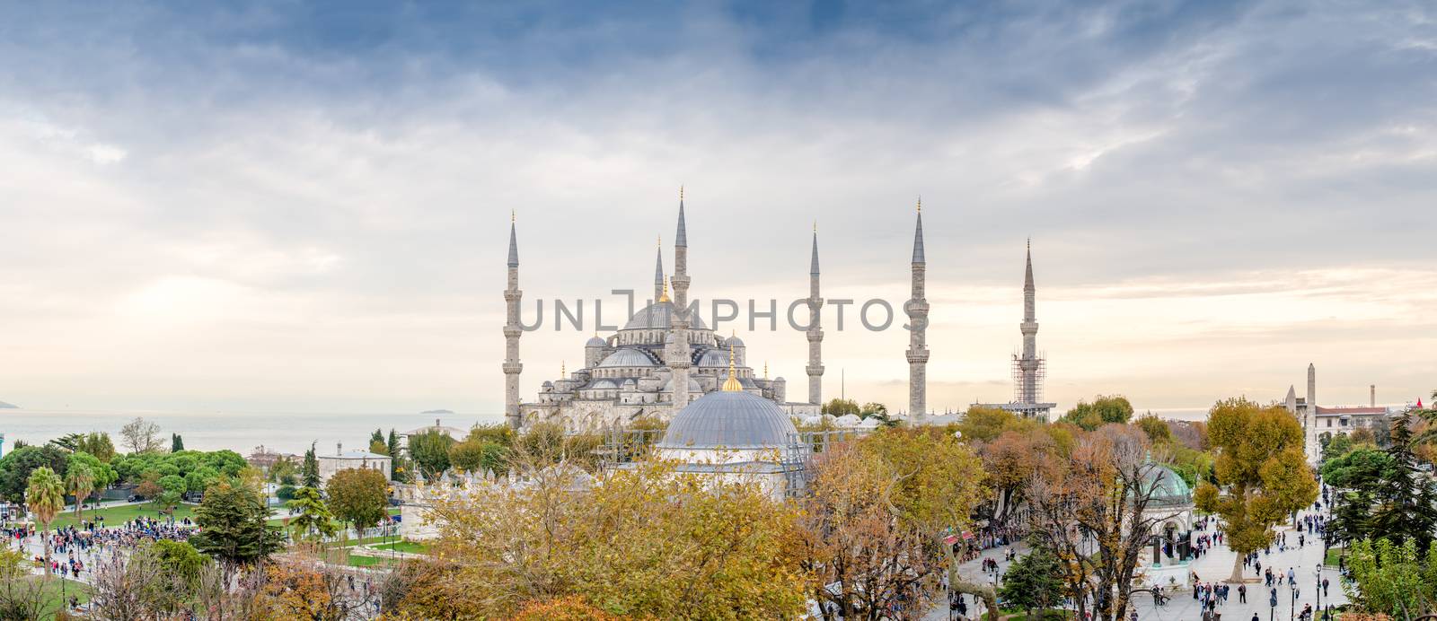 Panoramic aerial view of Blue Mosque area in Istanbul by jovannig