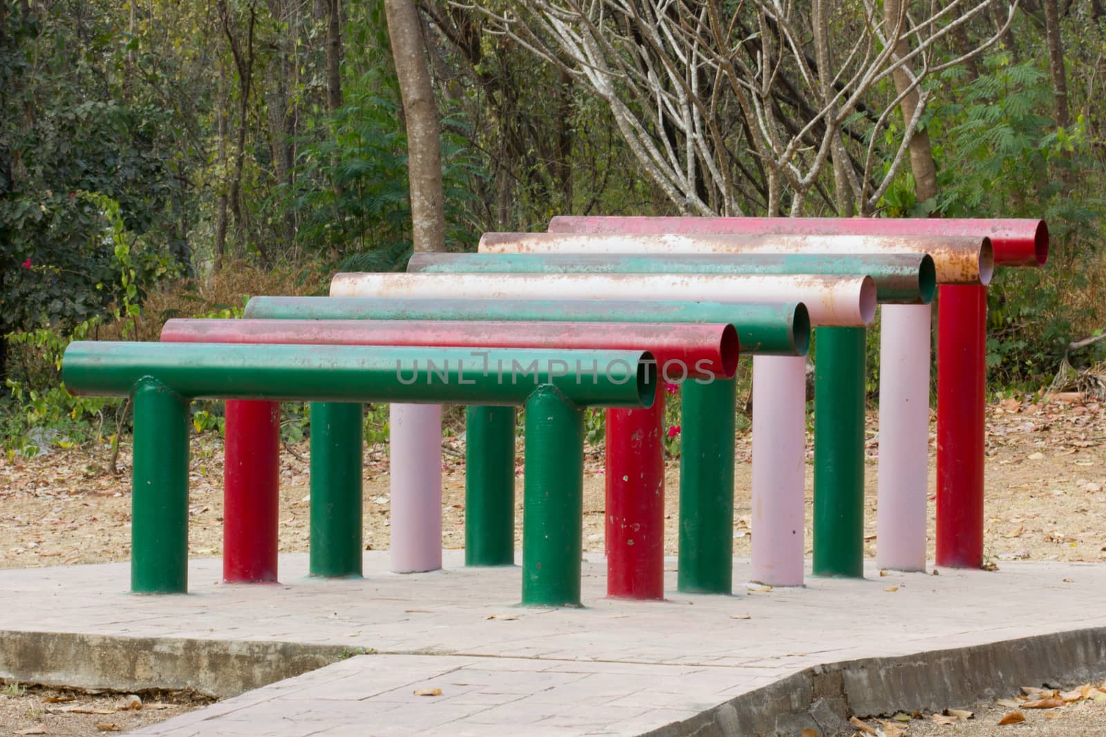 colorful exercise equipment in public park
