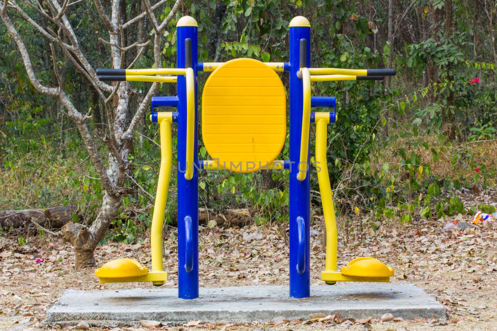 colorful exercise equipment in public park