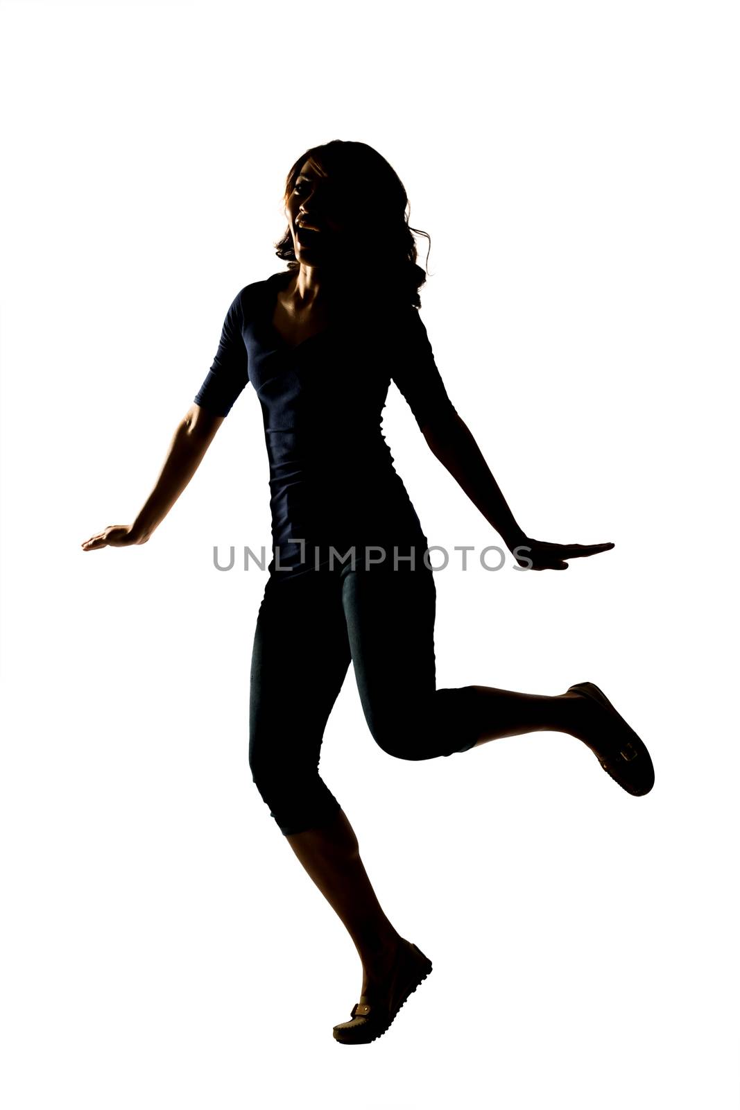 Silhouette of young Asian woman pose, full length portrait isolated.