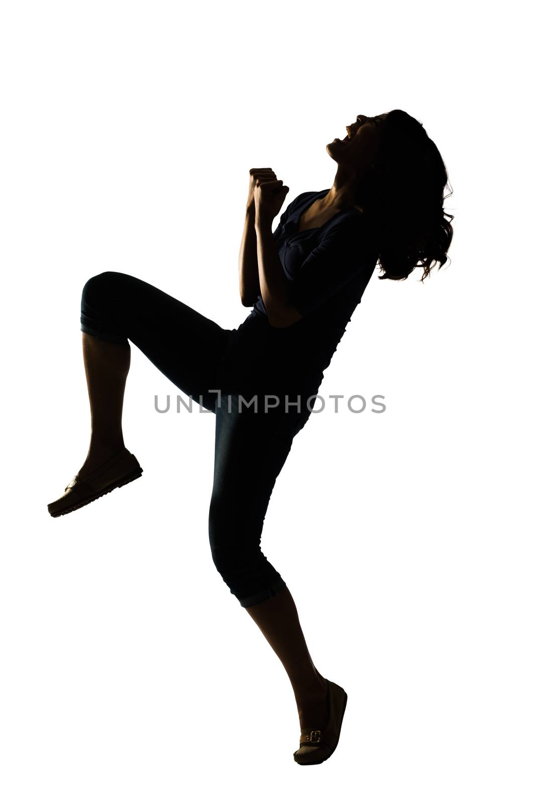Silhouette of young Asian woman pose, full length portrait isolated.