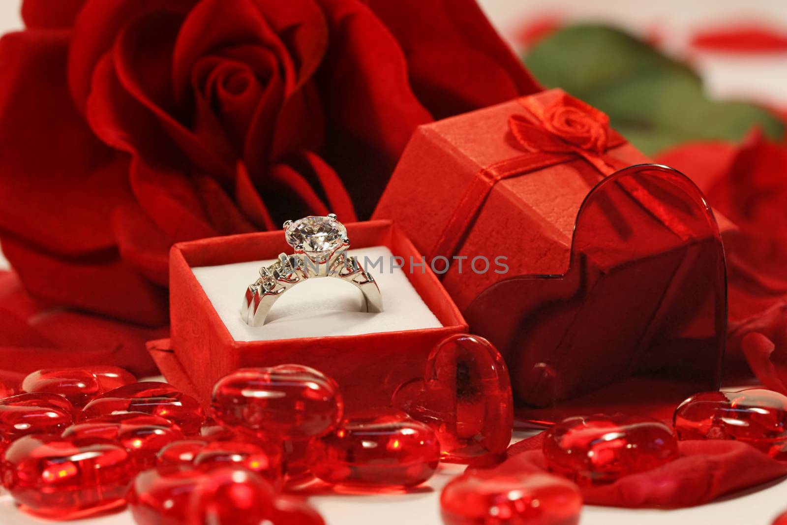 Red hearts and rose with wedding ring by Sandralise