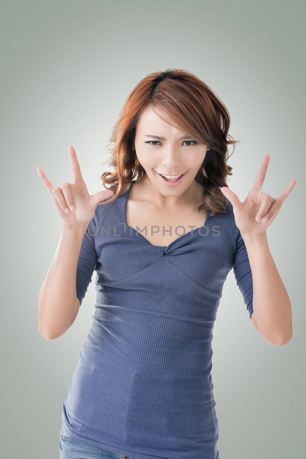 Asian woman face with expression, closeup portrait.