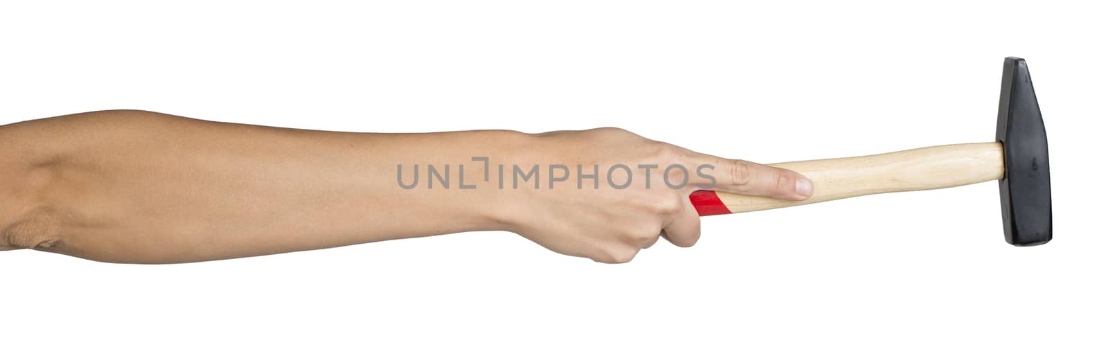 Female hand holding hammer by cherezoff
