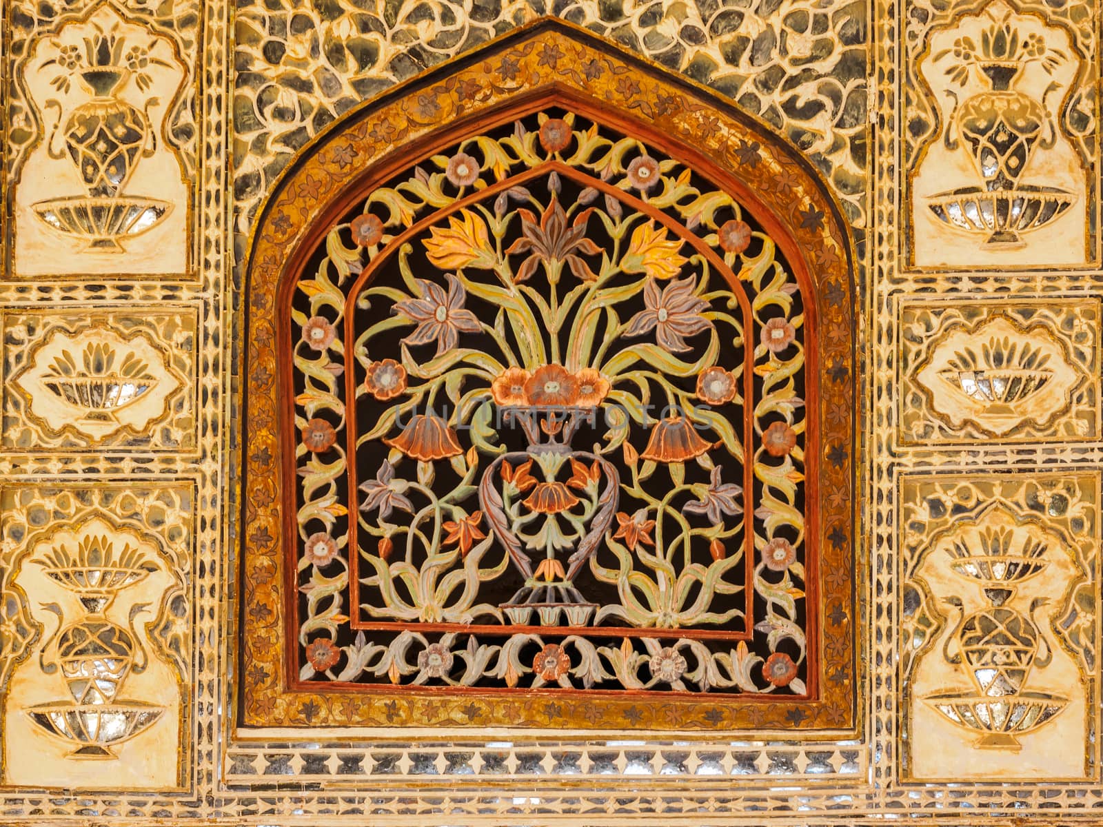 Colorful Floral Marble Window at Amer Palace in Jaipur, Rajasthan, India