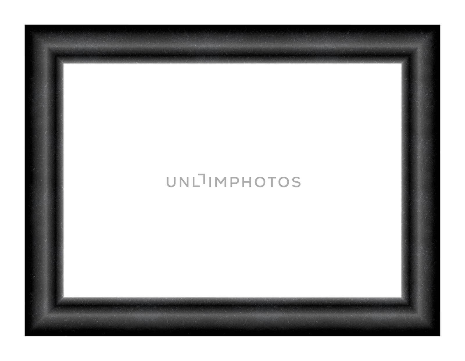 Convex rectangular empty frame for paintings and photos with the effect of the presence of dust on the surface on a black background