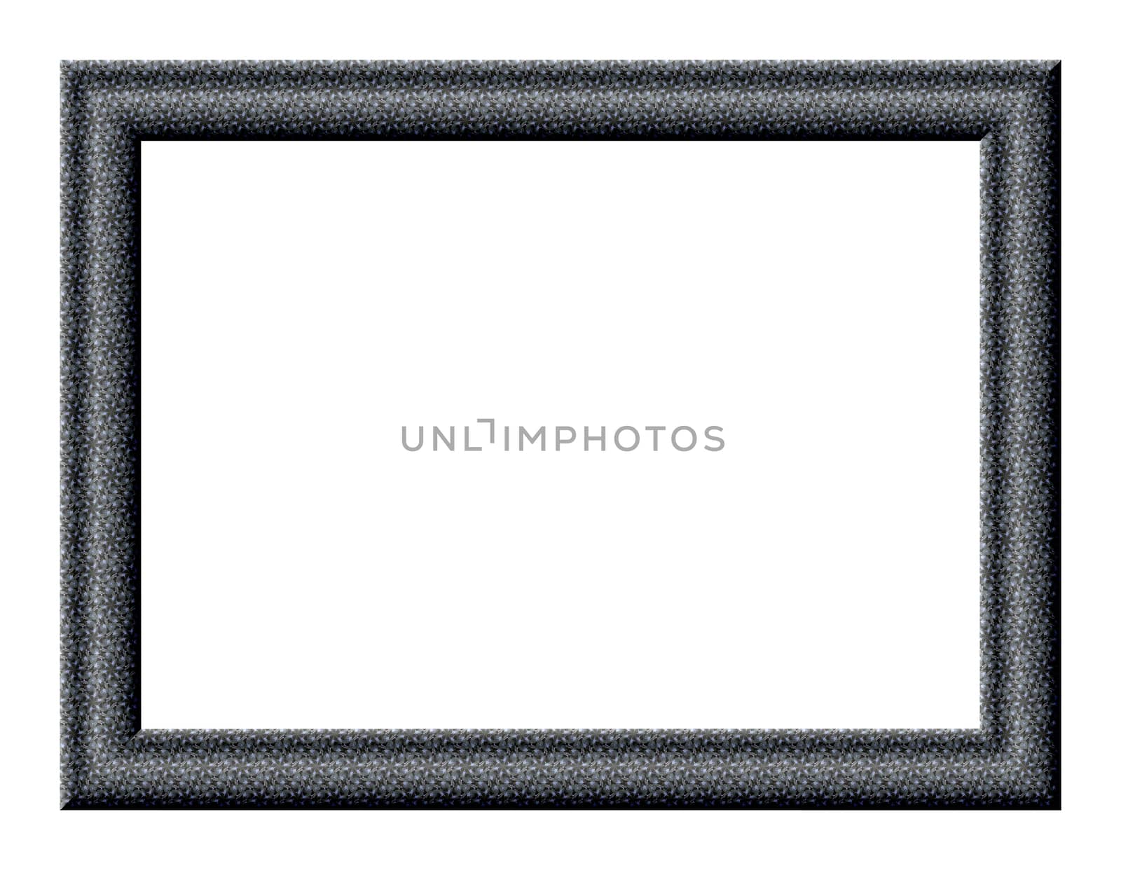 Rectangular embossed empty frame for paintings and photographs with fine mosaic texture of gray tones on black background