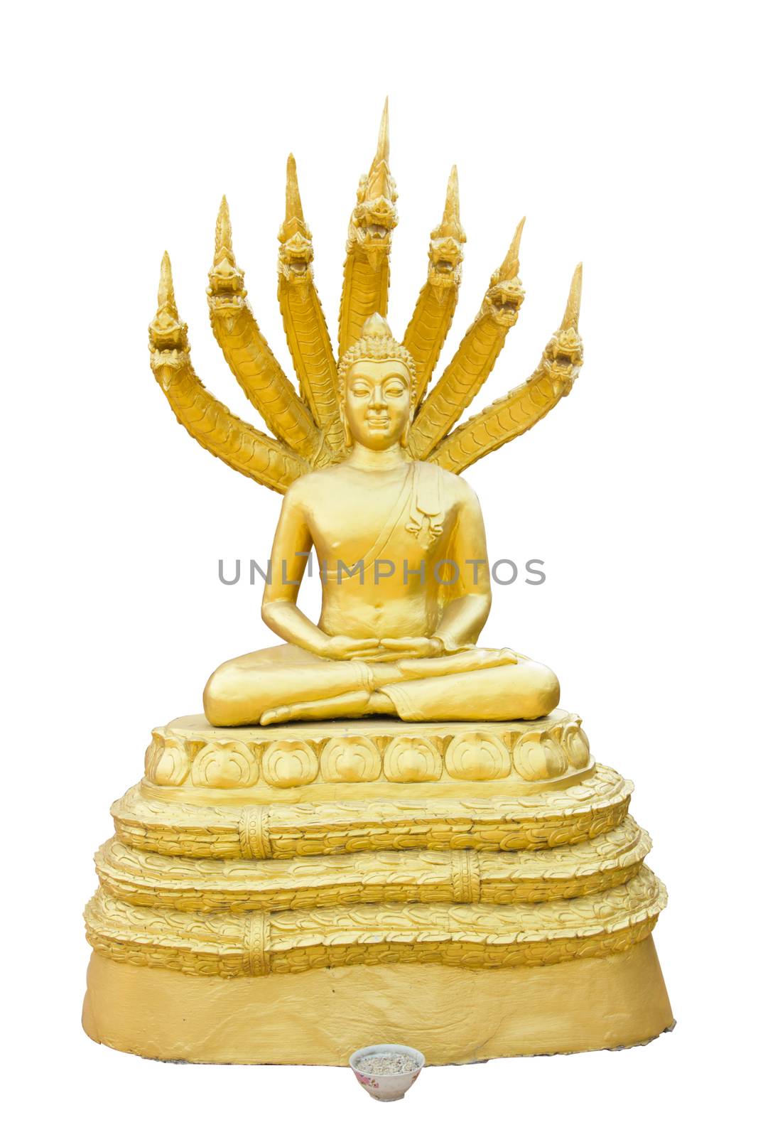 golden Buddha.Buddha on a white background. in chiangmai , Thailand, no restrict in copy or use . This photo taken these conditions