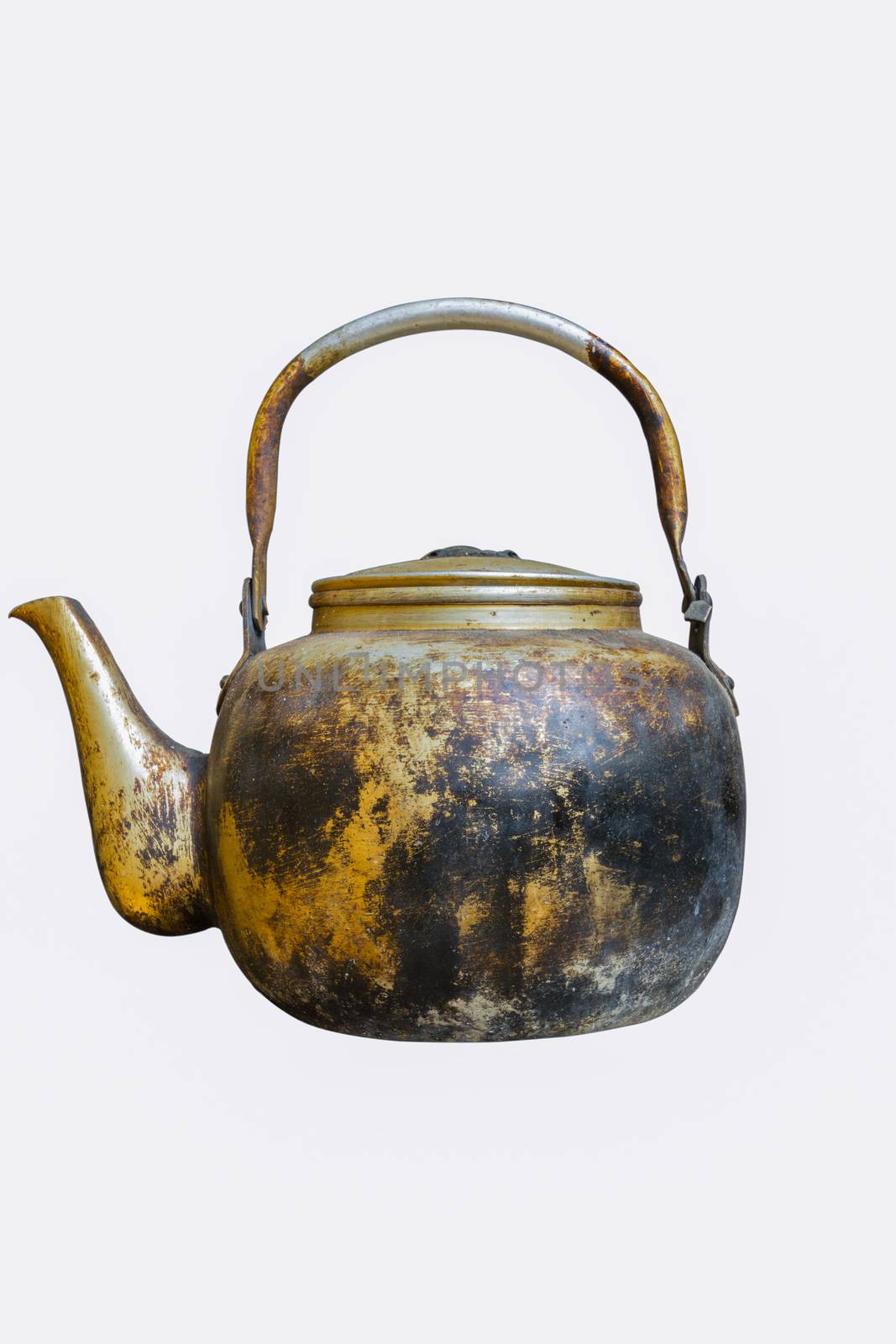 old vintage copper kettle isolated on white with clipping path
