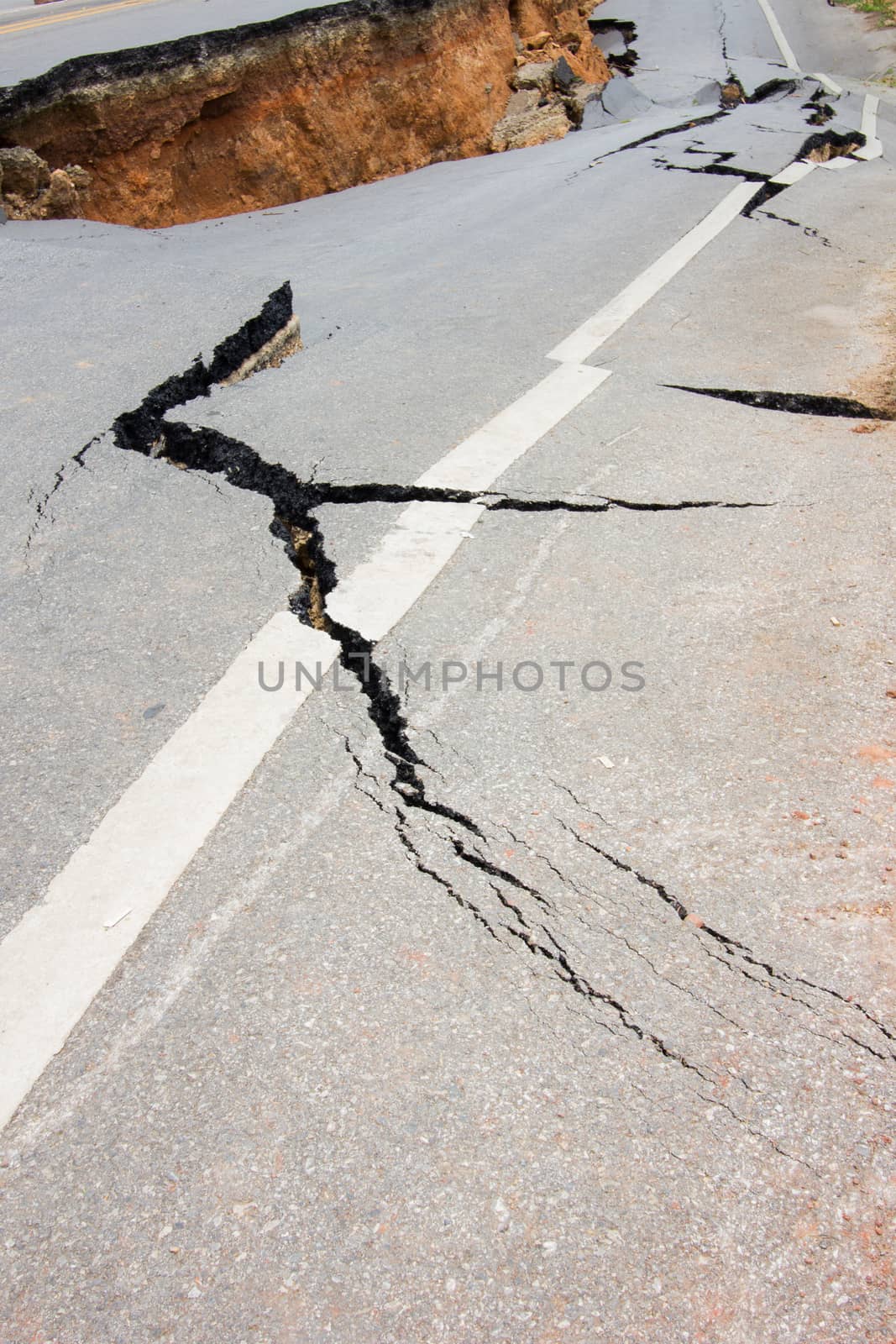 broken road by an earthquake in Chiang Rai, thailand