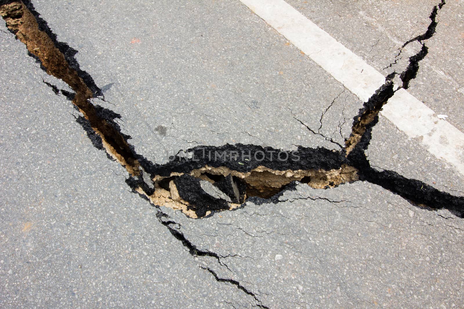 broken road by an earthquake in Chiang Rai, thailand