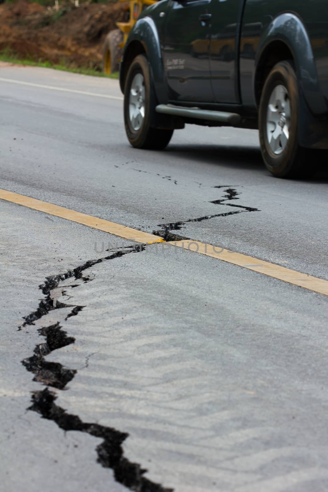 broken road by an earthquake in Chiang Rai, thailand