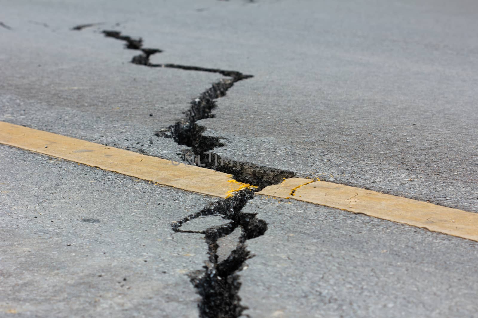 broken road by an earthquake in Chiang Rai, thailand