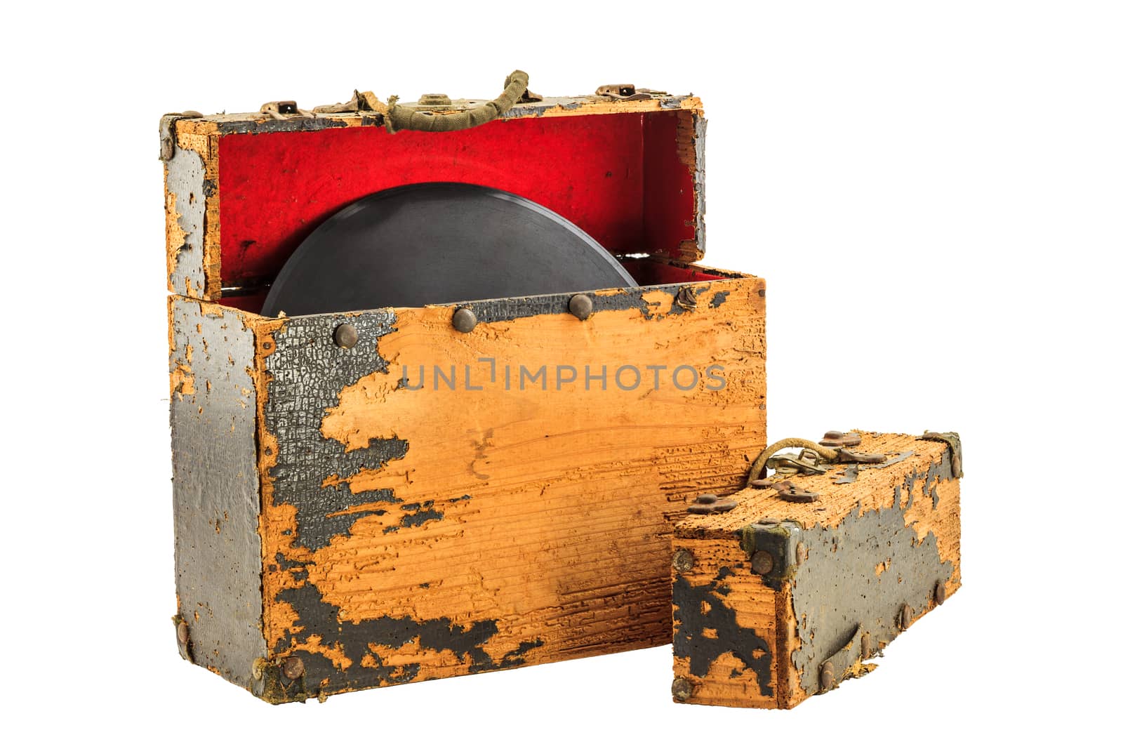 Old Wooden Record Box on white background