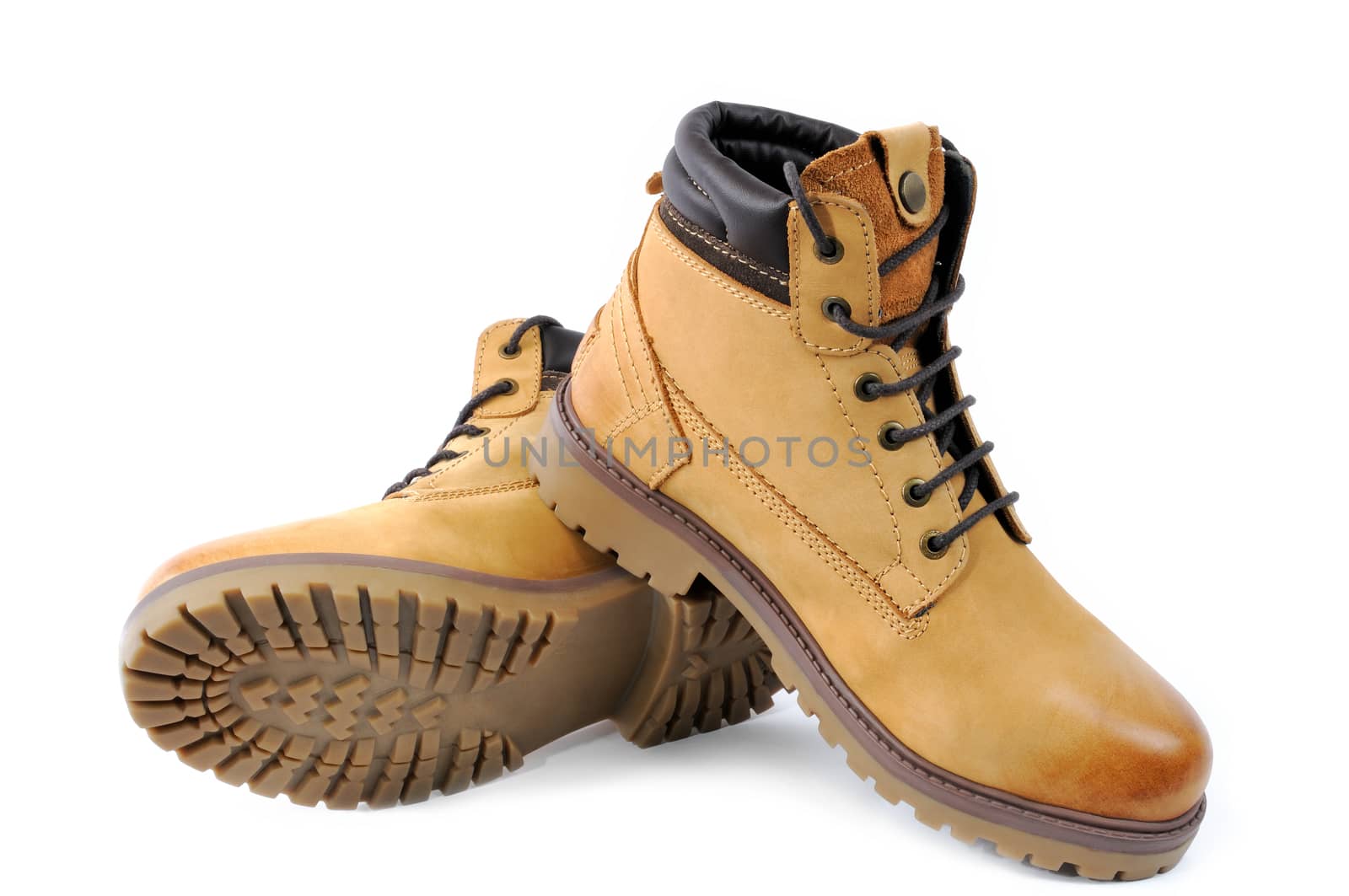High shoes men's leather light on white background.