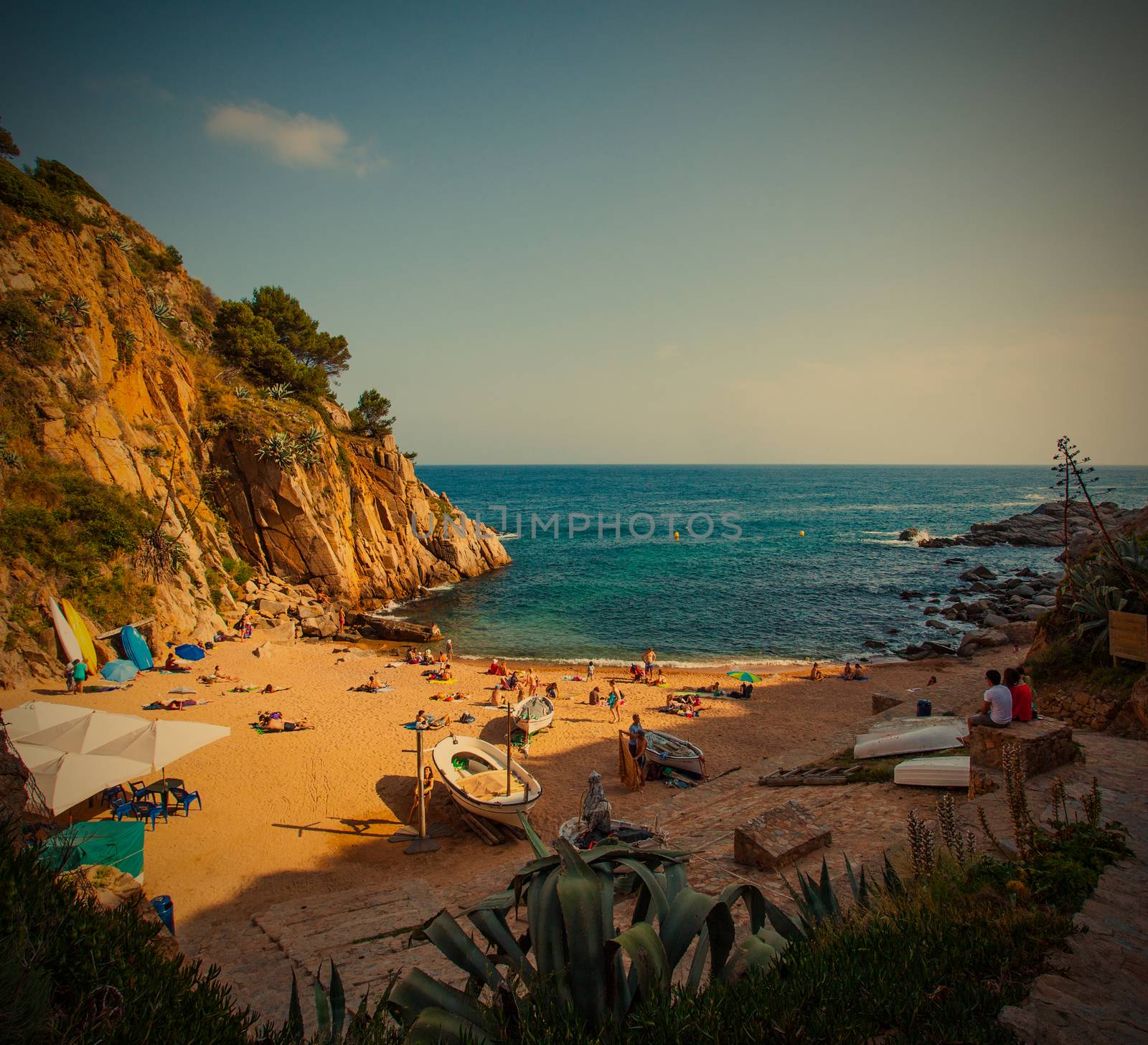 Tossa de Mar, Catalonia, Spain, 06.17.2013, a small beach near Cap de Tossa, instagram image style, editorial use only