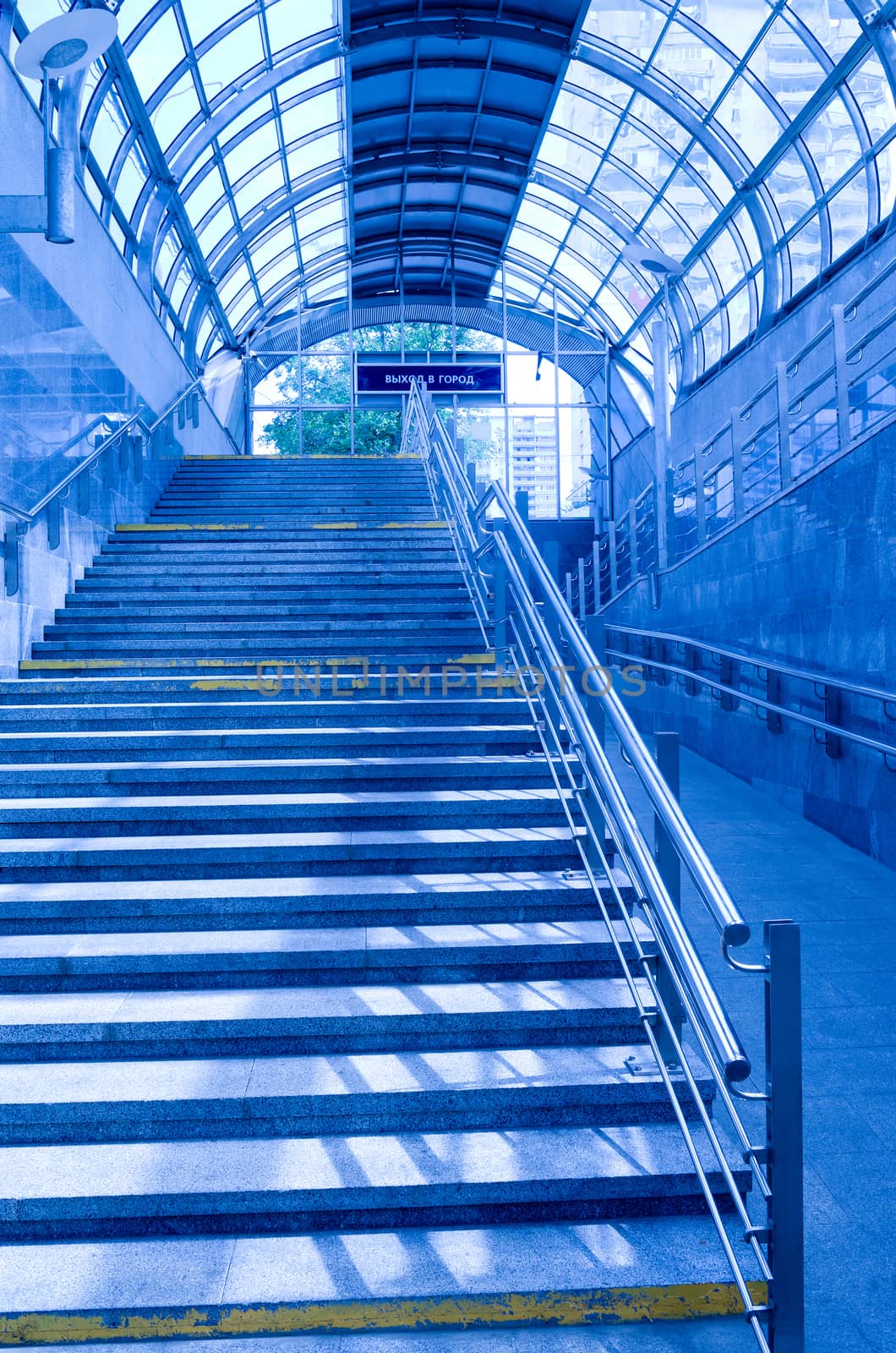 subway station interior with stairs up