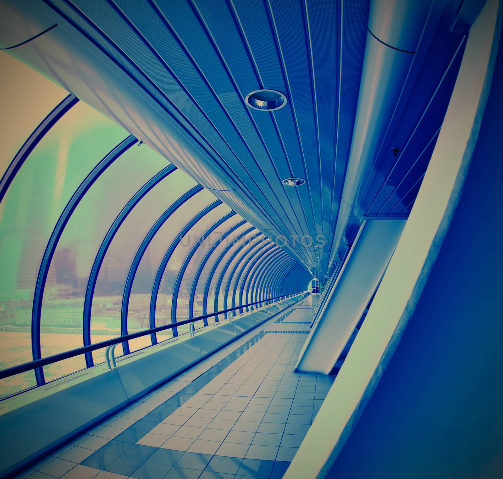 blue covered bridge. Moscow City, instagram image style