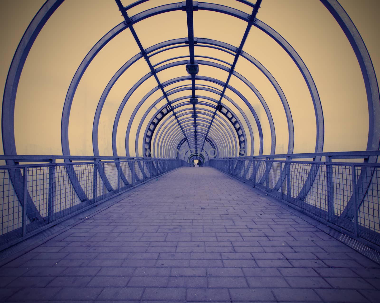 futuristic blue glass corridor with geometric perspective, instagram image style
