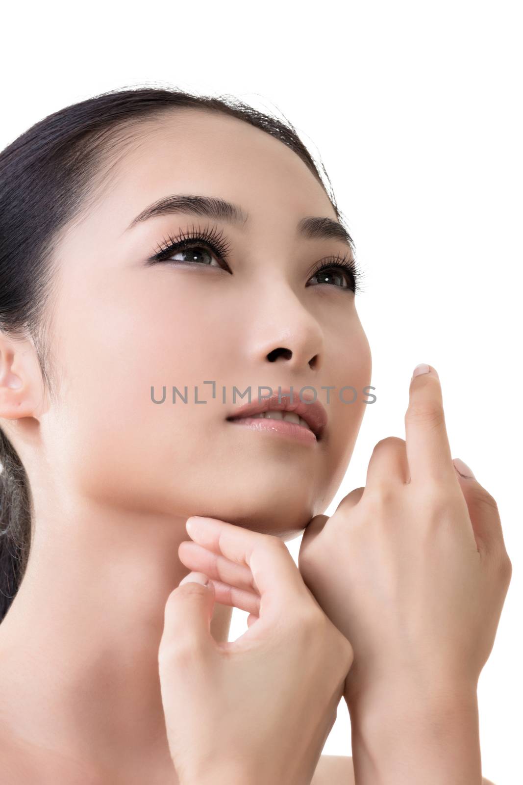 Asian beauty face, closeup portrait with clean and fresh elegant lady.