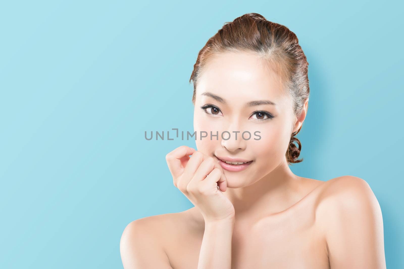 Asian beauty face, closeup portrait with clean and fresh elegant lady.