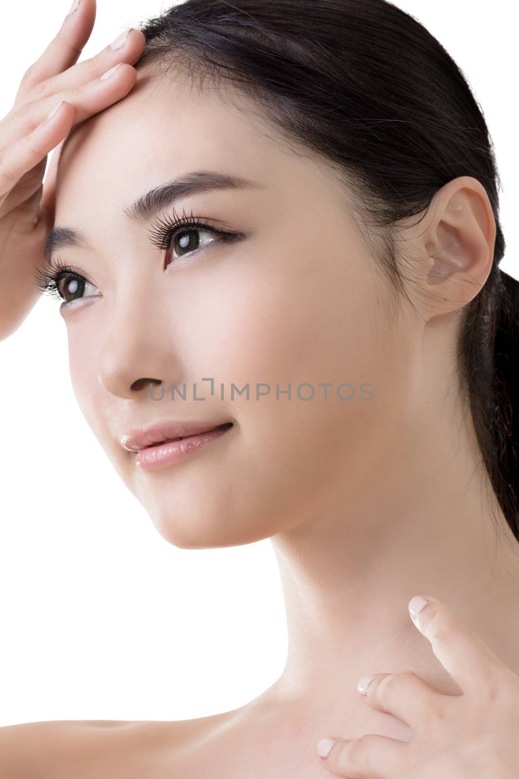 Asian beauty face, closeup portrait with clean and fresh elegant lady.