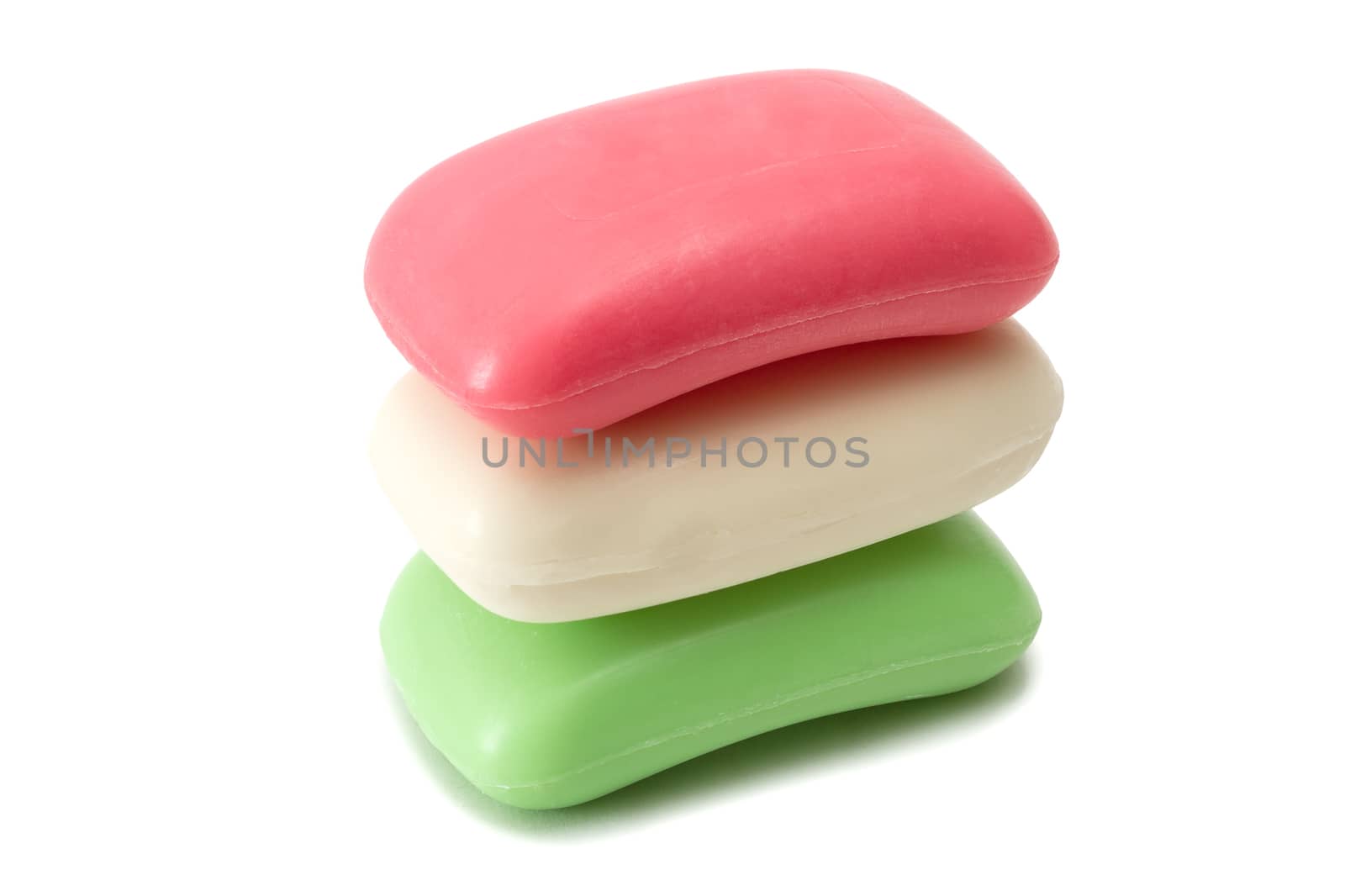 Three pieces of soap isolated on white background