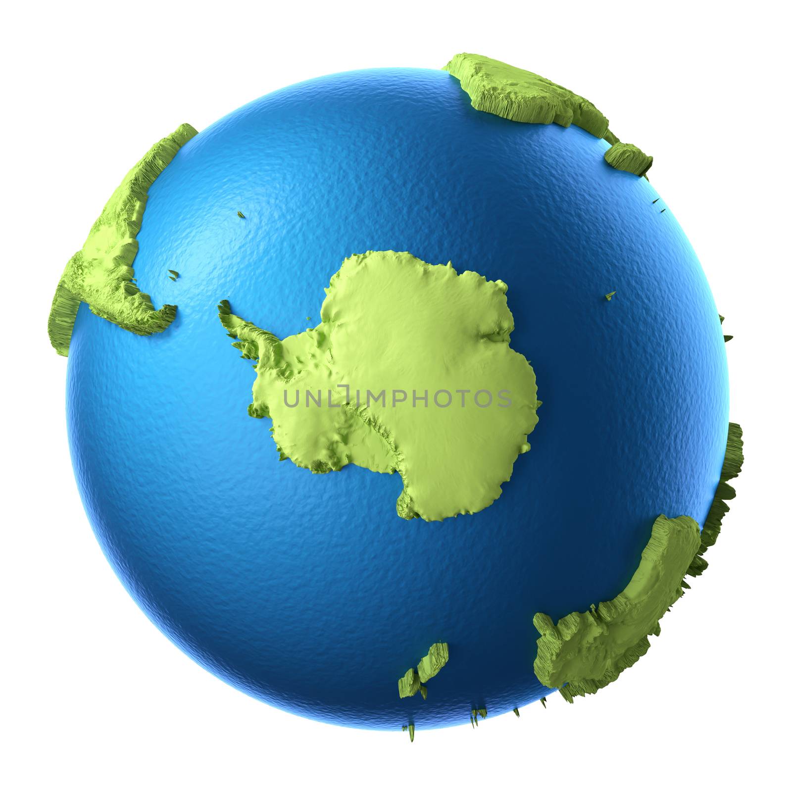 Globe 3d isolated on white background. South Pole. Elements of this image furnished by NASA